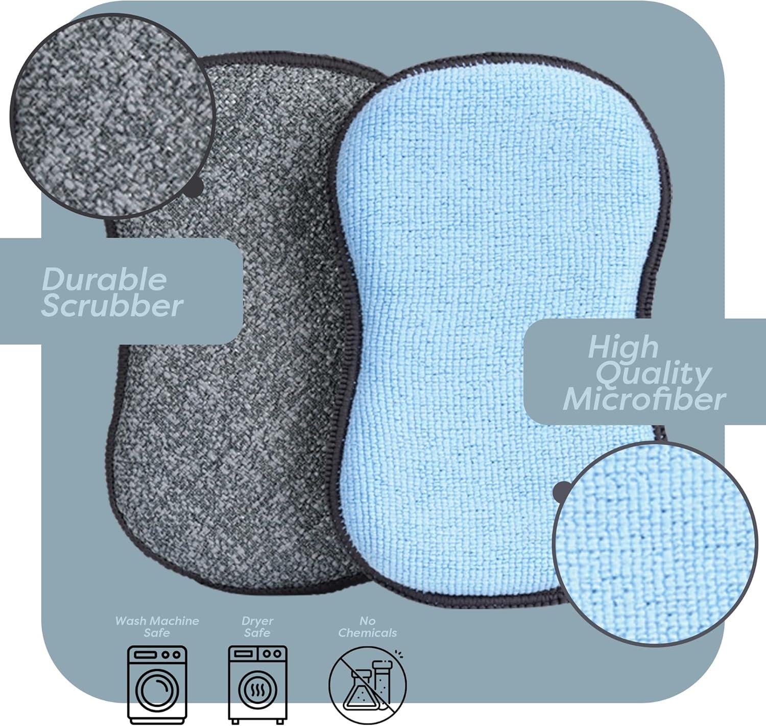 Multi-Purpose Scrub Sponges for Kitchen by Scrub- it - Non-Scratch Microfiber Sponge Along with Heavy Duty Scouring Power - Effortless Cleaning of Dishes, Pots and Pans All at Once (6 Pack, Small)