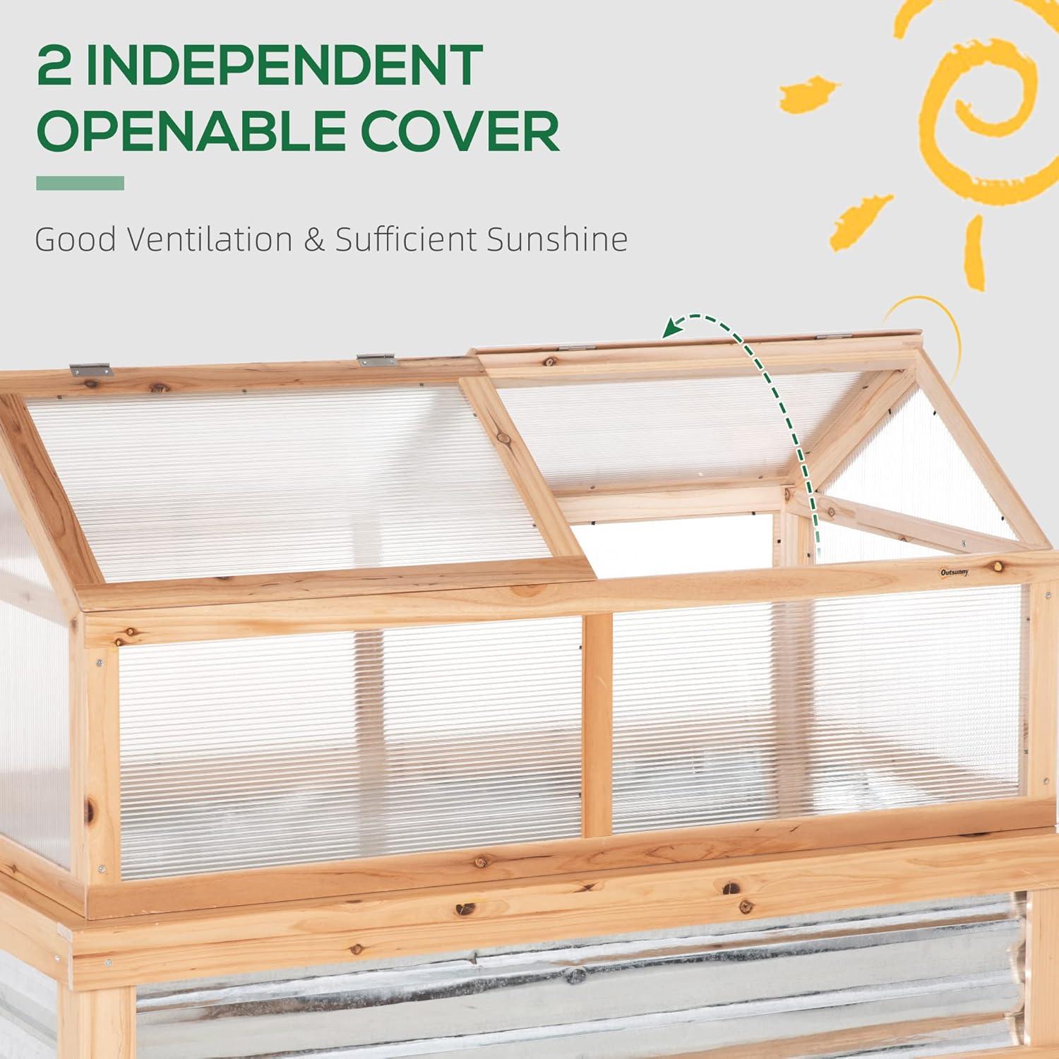 Natural Fir Wood and Polycarbonate Outdoor Raised Garden Bed with Sliding Door