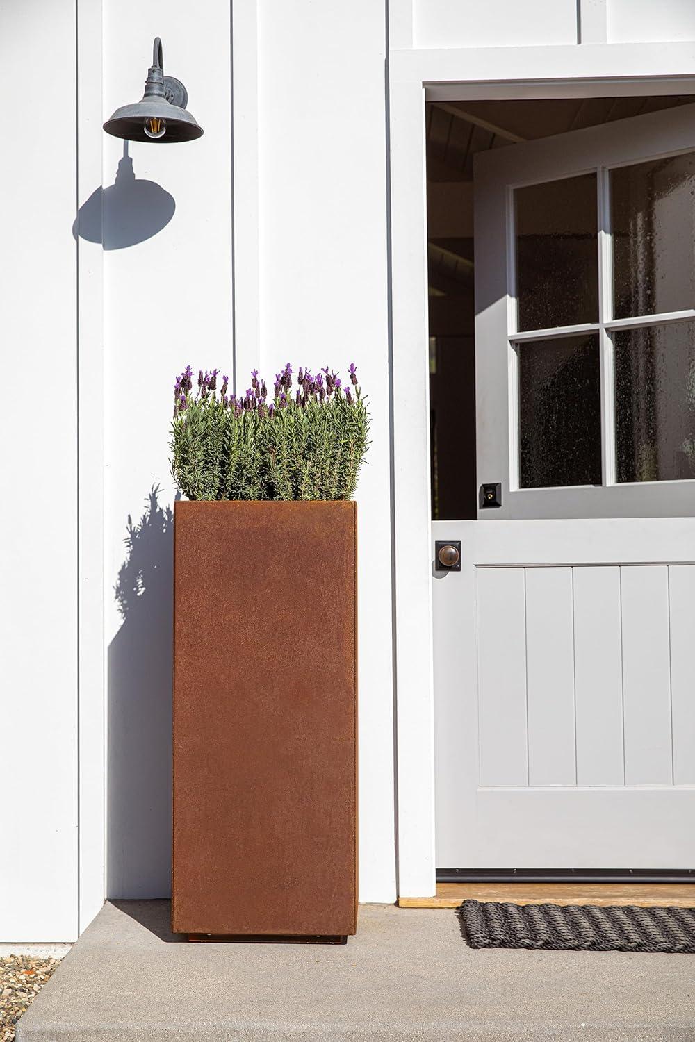 Tall Rust Corten Steel Outdoor Pedestal Planter
