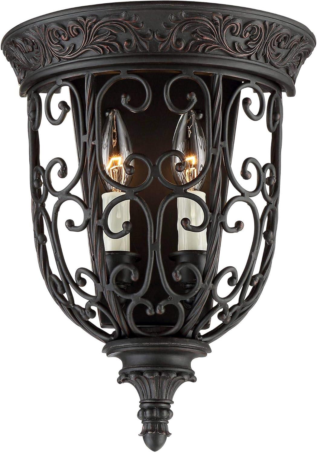 Franklin Iron Works French Scroll Rustic Wall Light Sconce Rubbed Bronze Hardwire 10 1/2" Fixture for Bedroom Bathroom Vanity Reading Living Room Home