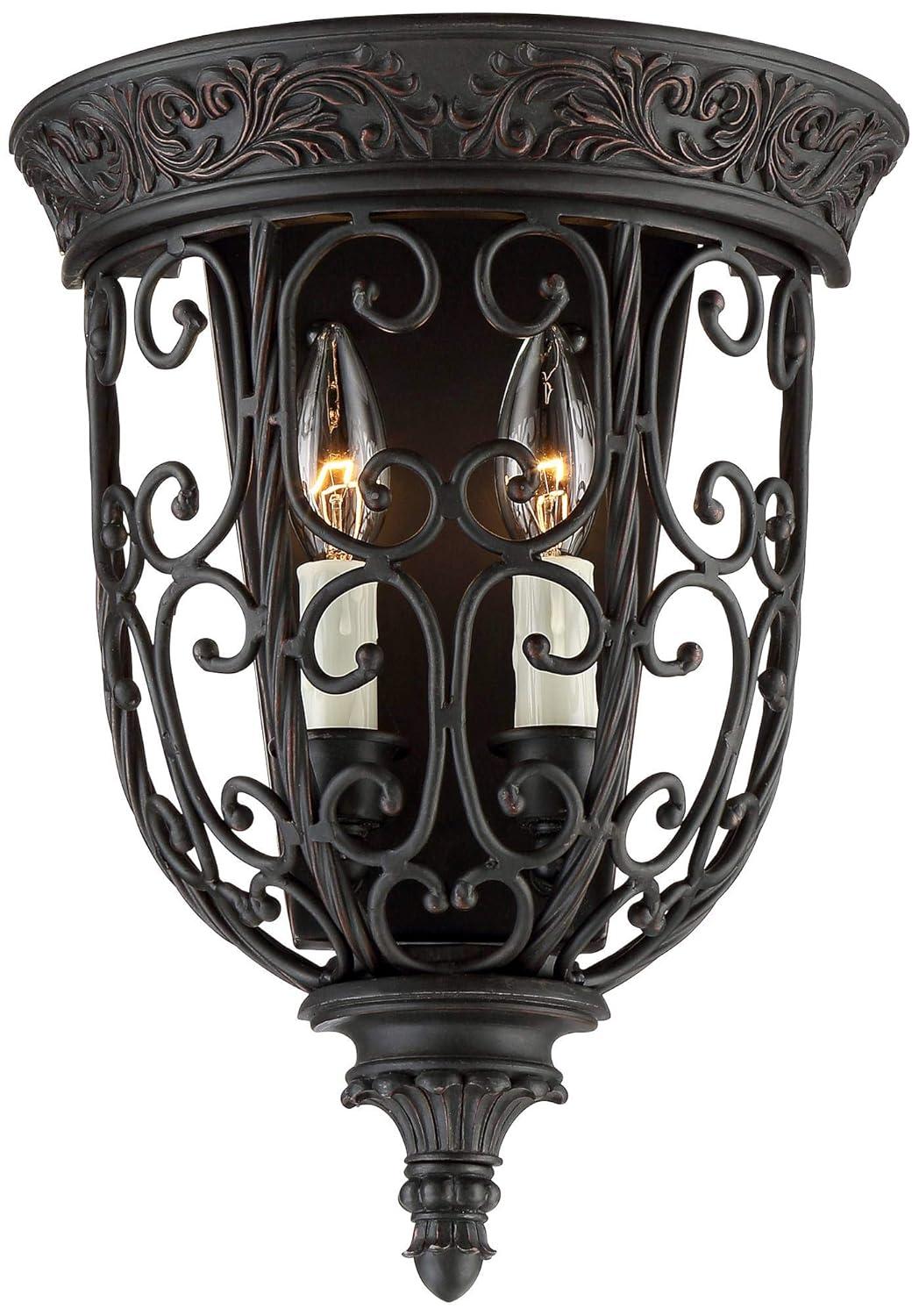 Franklin Iron Works French Scroll Rustic Wall Light Sconce Rubbed Bronze Hardwire 10 1/2" Fixture for Bedroom Bathroom Vanity Reading Living Room Home