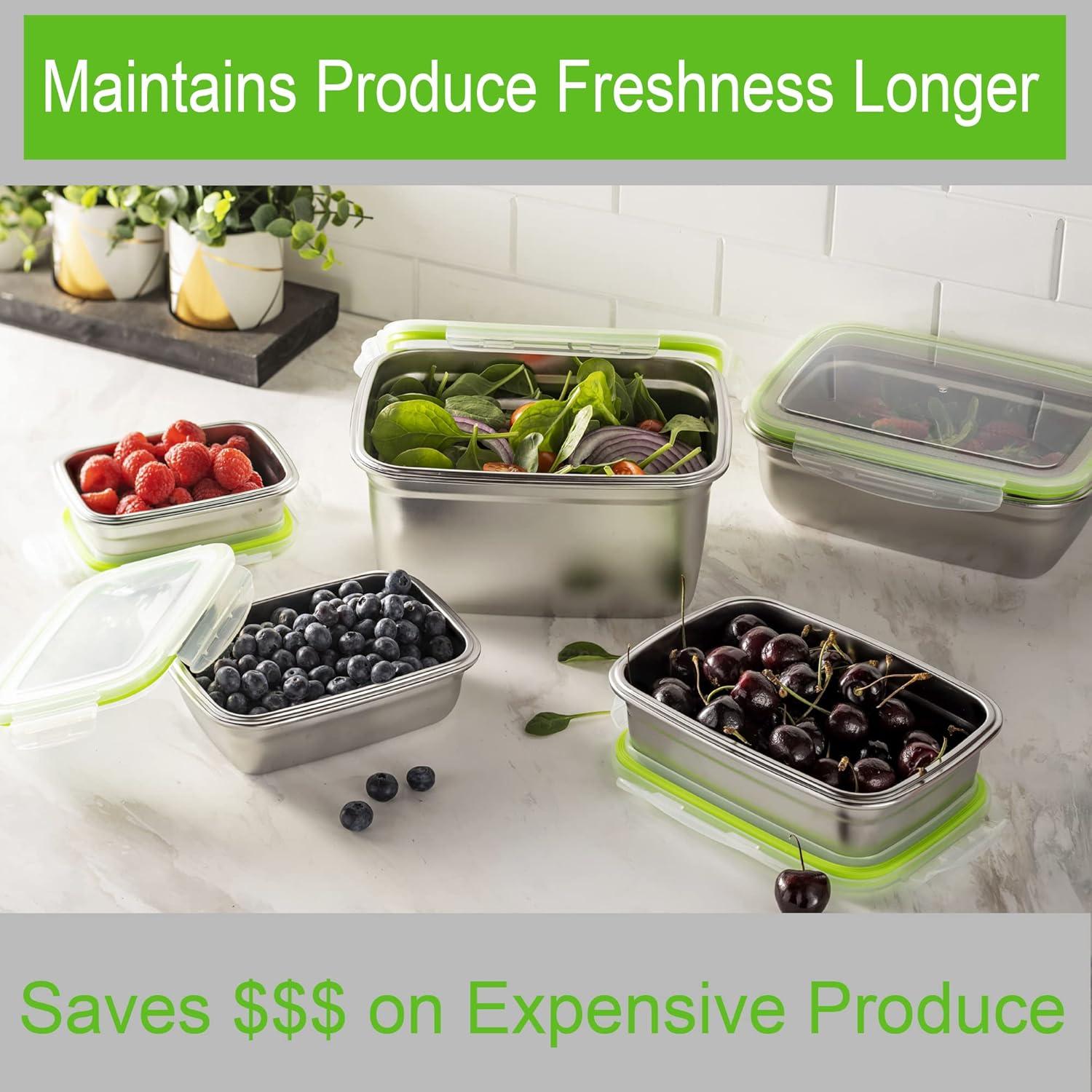 Stainless Steel Food Storage Containers - Set of 5 | Leak Proof & Airtight Lids | BPA Free | Dishwasher & Freezer Safe