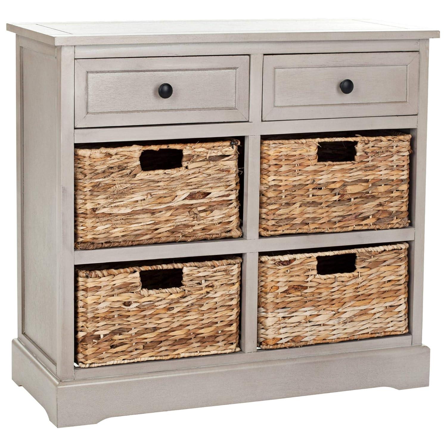 Herman Storage Unit with Wicker Baskets - Vintage Grey - Safavieh.