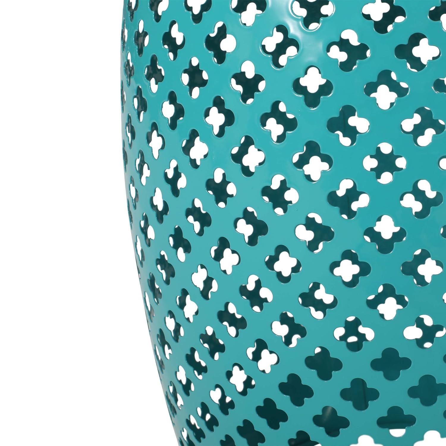 GDF Studio Kalyse Outdoor Lace Cut Side Table with Tile Top, Dark Blue and Multicolored