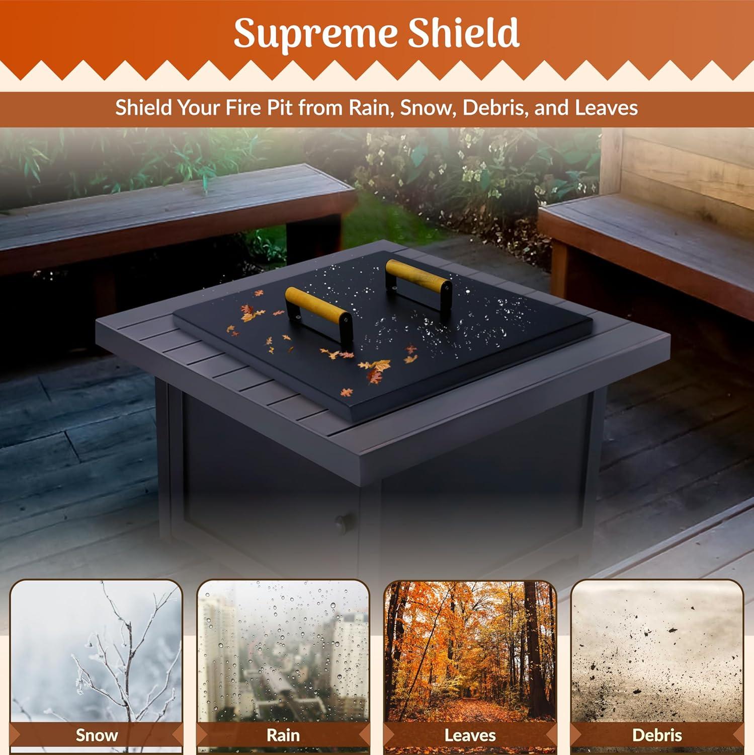 FEBTECH Fire Pit Snuffer Lid - Fire Pit Lid Square 34X34 Fire Pit Cover Square, Rust Resistant Firepit Lid,Carbon Steel Fire Pit Table Lid Square, Compatible For Firepit & Firepit Table Inside Dia Up To 32".