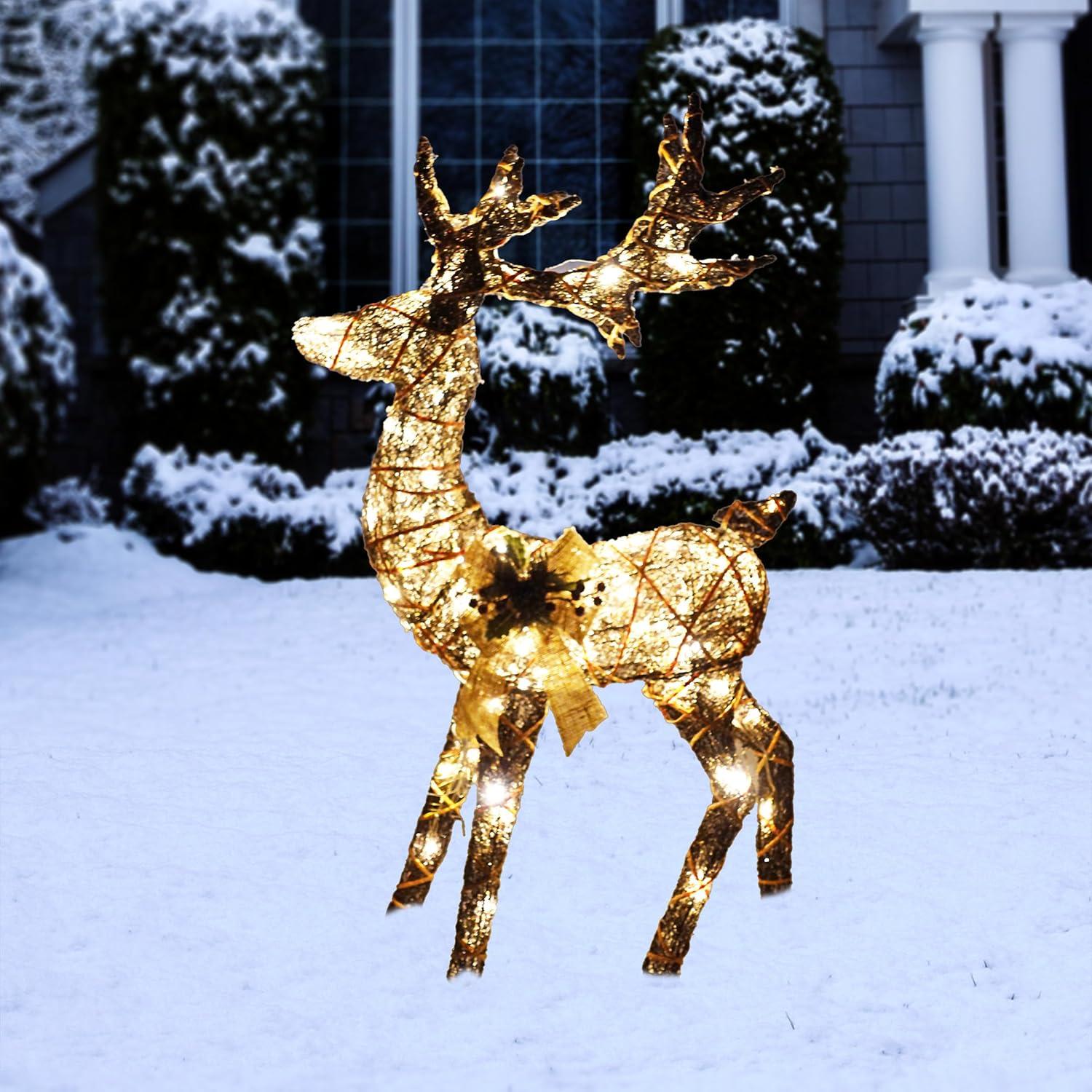 Twig with Natural Rattan Wrapped Reindeer and Warm White LED