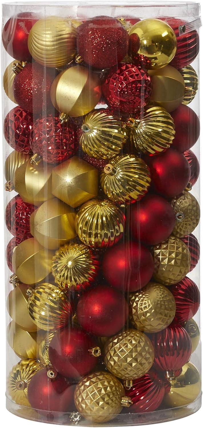 Red and Gold Shatterproof Plastic Christmas Ornament Set