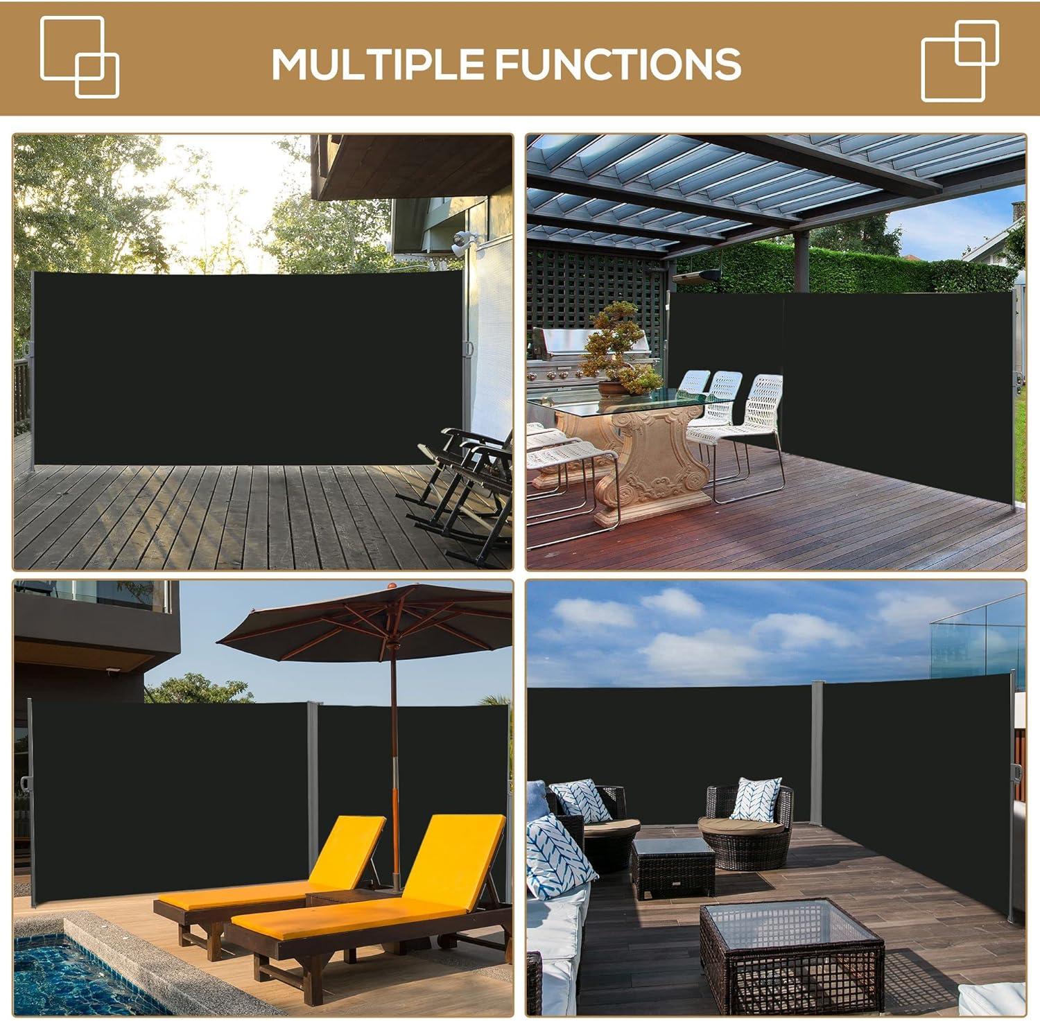 Black Retractable Outdoor Privacy Screen with Steel Housing