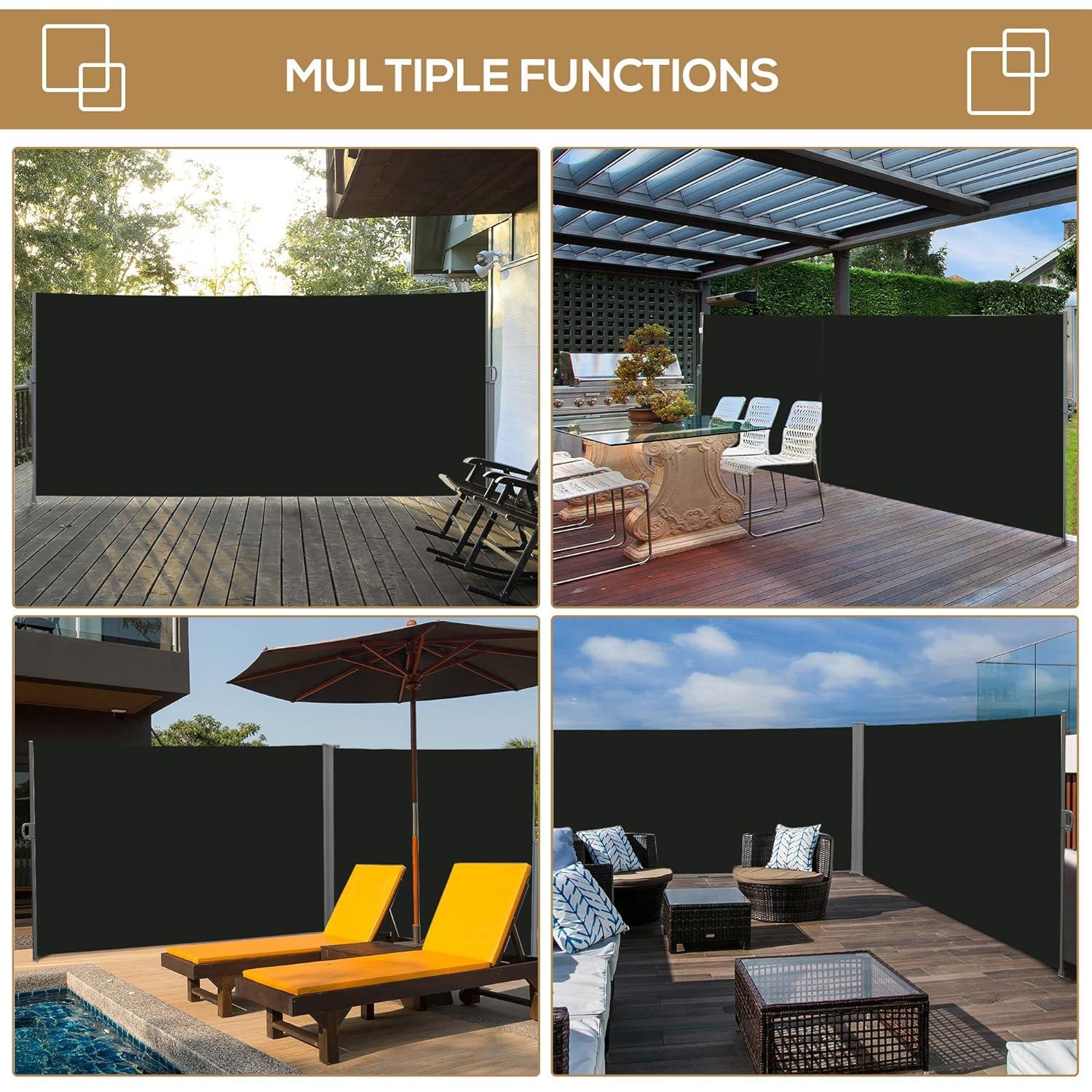 Black Retractable Outdoor Privacy Screen with Steel Housing
