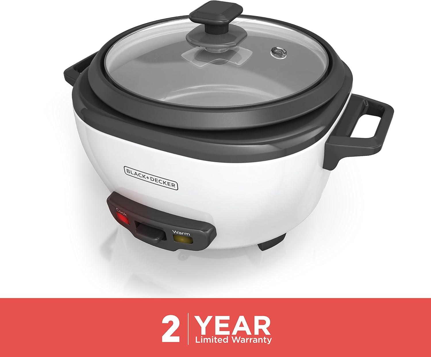 BLACK+DECKER 6-Cup Rice Cooker, RC506, 3-cup Uncooked Rice, Steaming Basket, Removable Non-Stick Bowl, One Touch