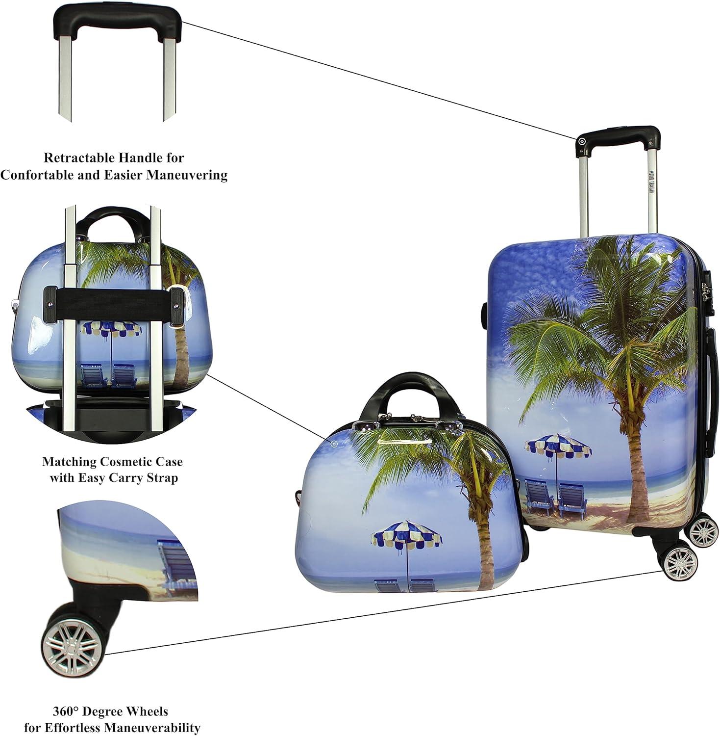 World Traveler Palm Tree 2-Piece Hardside Carry-On Spinner Luggage Set