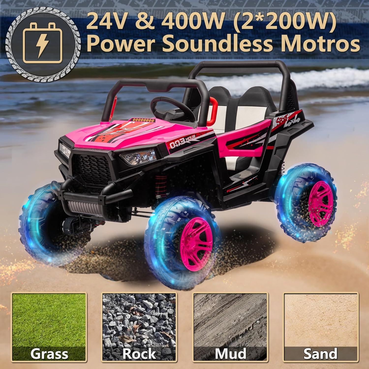 24V Pink 2-Seater Off-Road UTV Ride-On Car with Remote Control