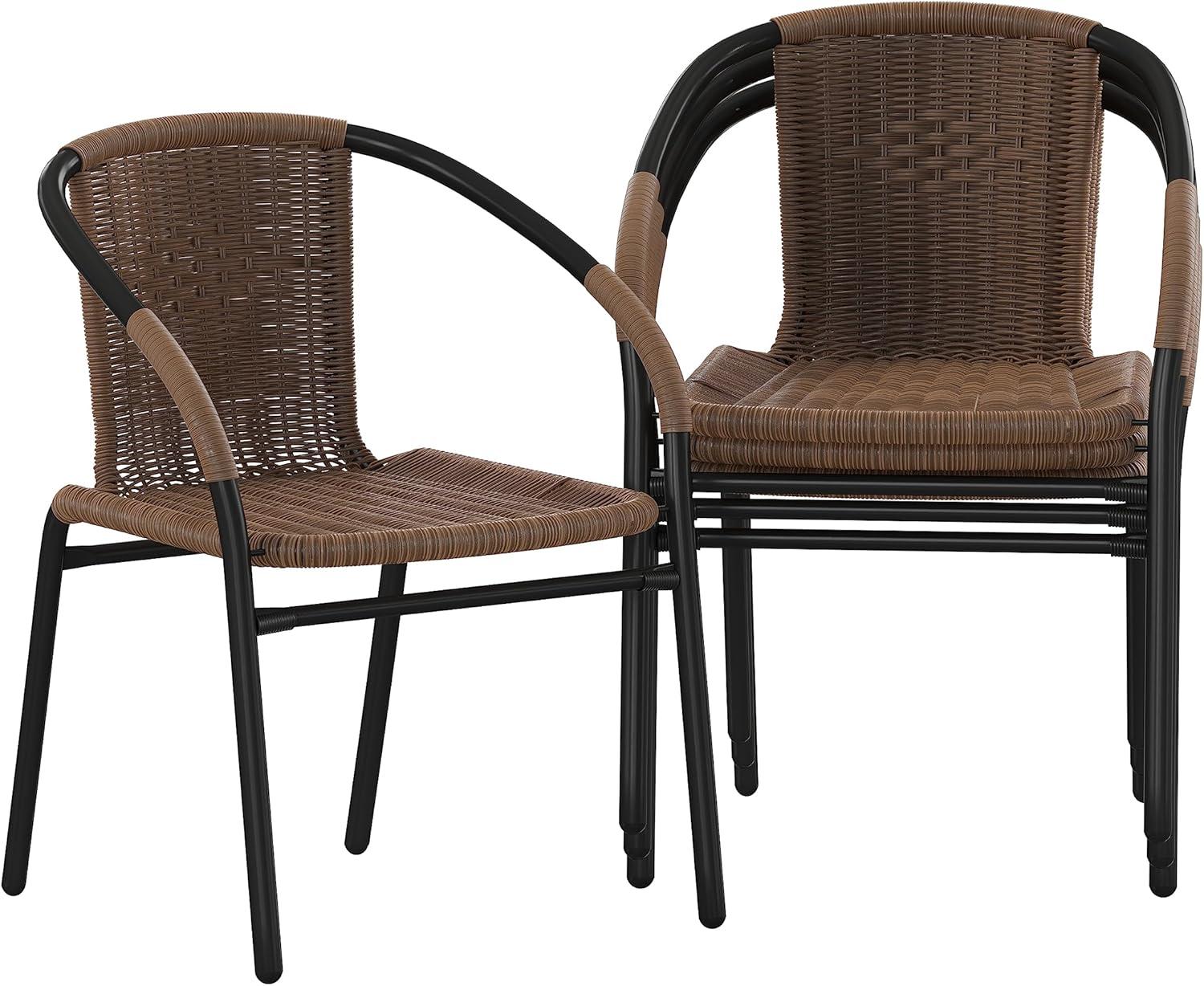 Flash Furniture Lila 4 Pack Medium Brown Rattan Indoor-Outdoor Restaurant Stack Chair