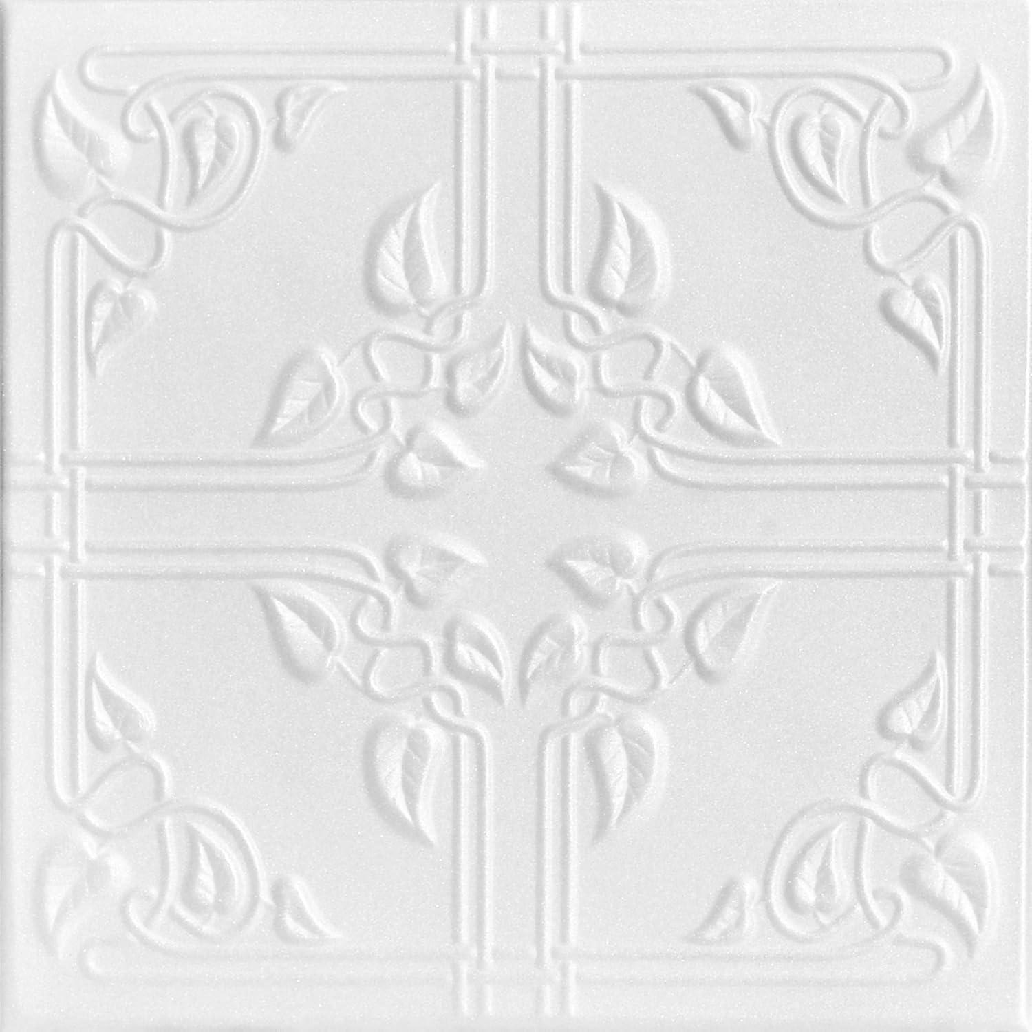 Ivy Leaves White Polystyrene Glue-up Ceiling Tile Set