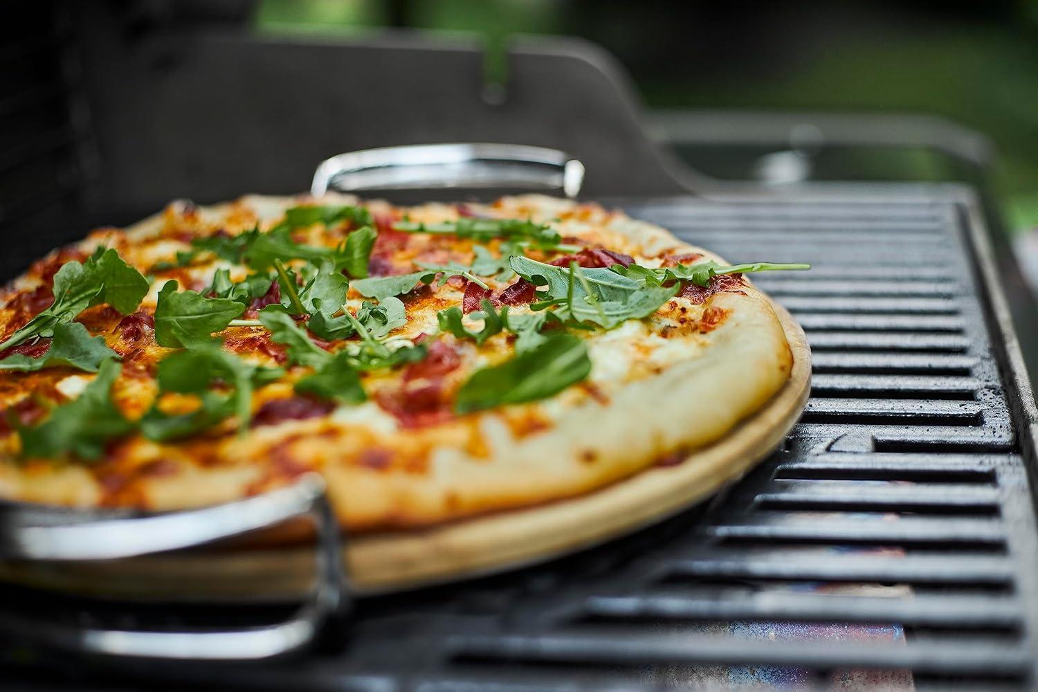 Beige Cordierite Pizza Stone with Metal Carry Rack