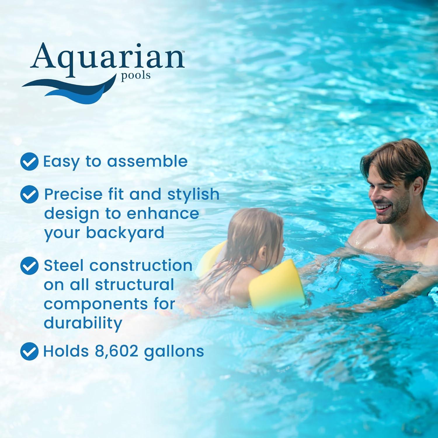 Aquarian Phoenix 18' x 52" Steel Frame Above-Ground Pool Kit, DIY Family Size Backyard Pool with Sand Filter Pump, Ladder, Liner, & Thru-Wall Skimmer