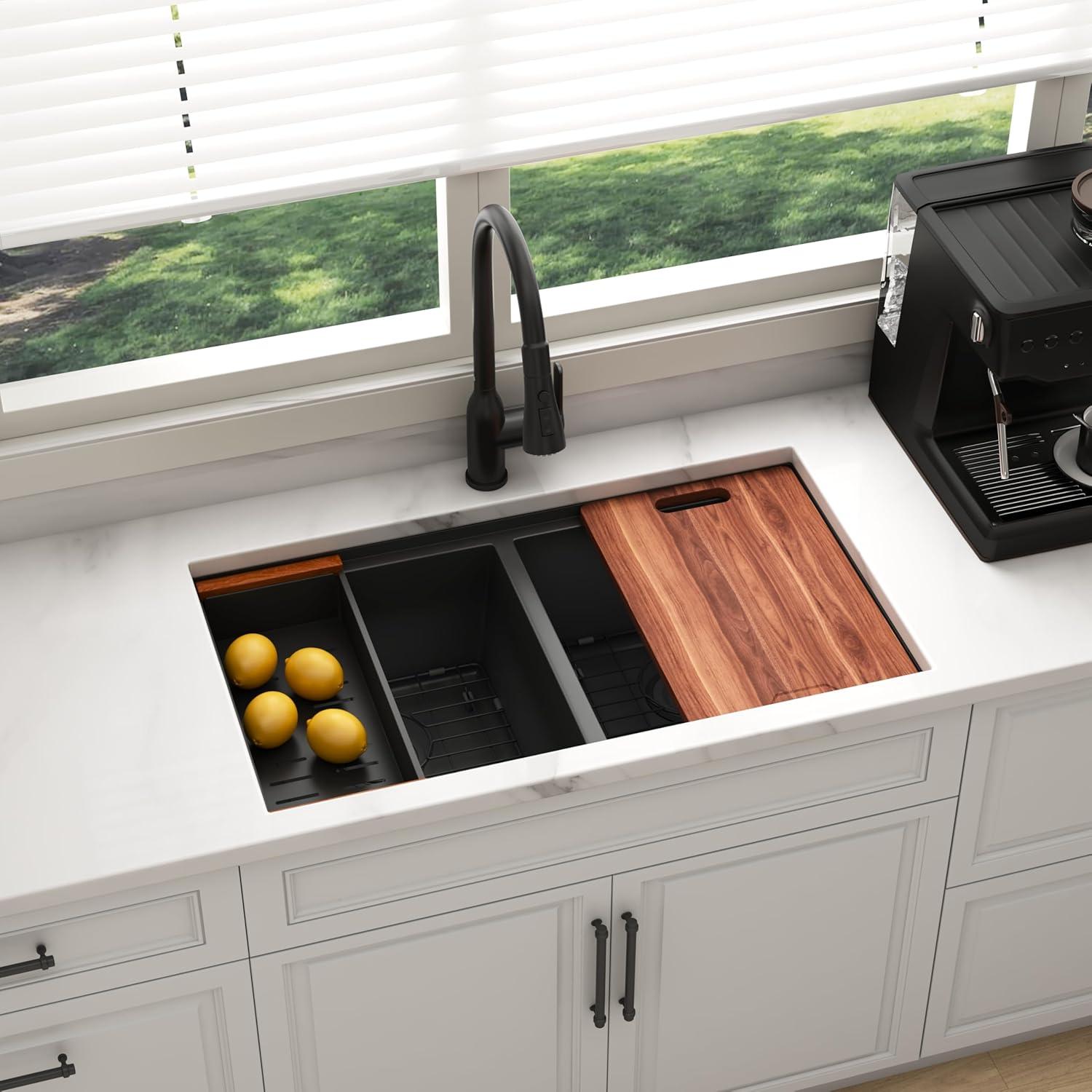 Blenzia 32 Inch Gold Double Bowl Kitchen Sink Undermount 50/50 Stainless Steel 16 Gauge Sinks 32" X 18" X 10"