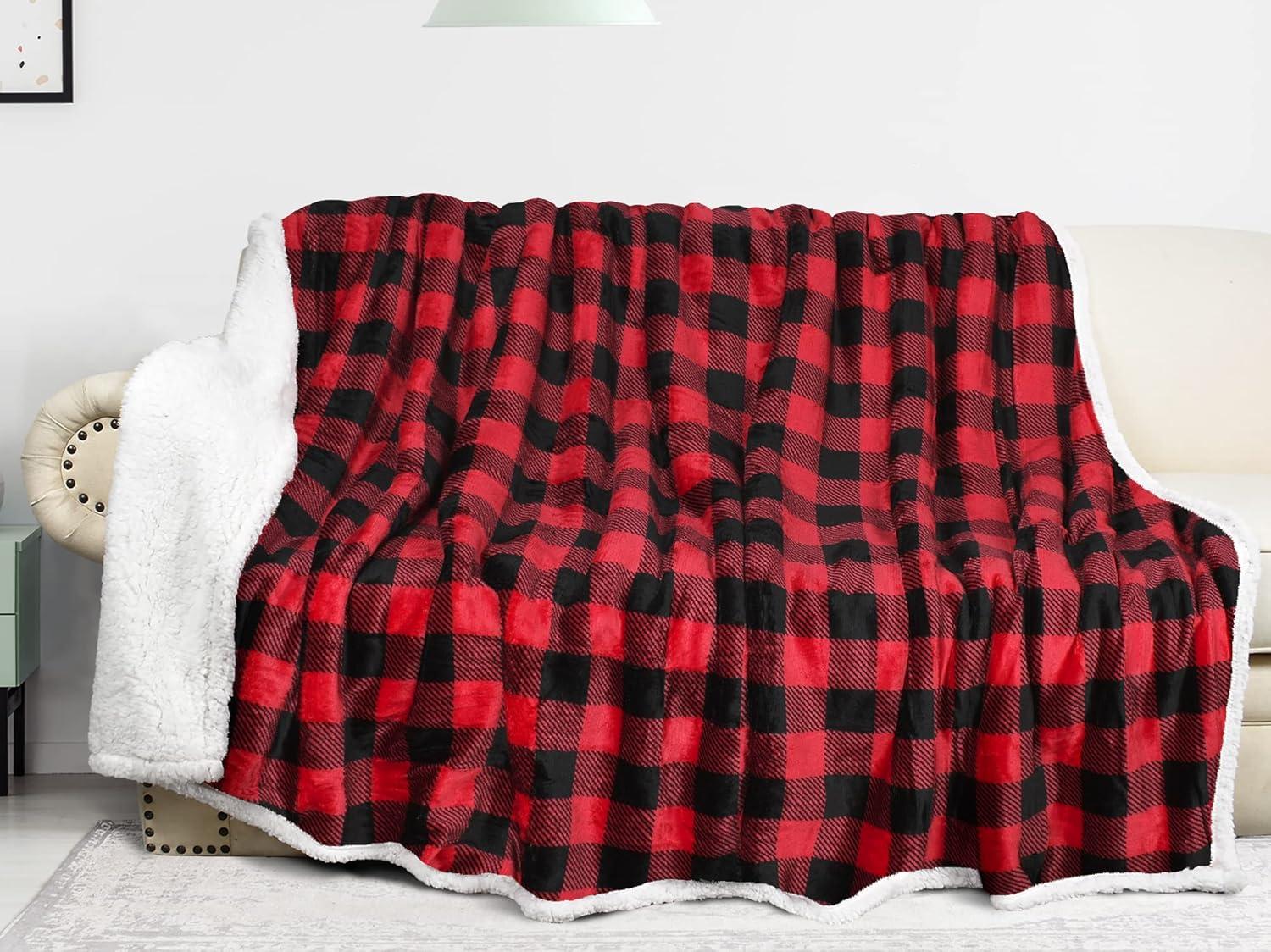 Catalonia Velvety Fleece Blanket Throw, Super Soft Warm Fleece Plush Bed Blanket, 60"x80", Winter Caring Gift, Christmas Gift, Red Plaid
