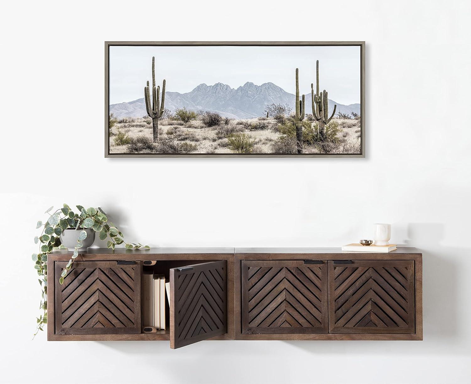 Kate and Laurel - Sylvie Tall Saguaro Cacti Desert Mountain Framed Canvas by The Creative Bunch Studio