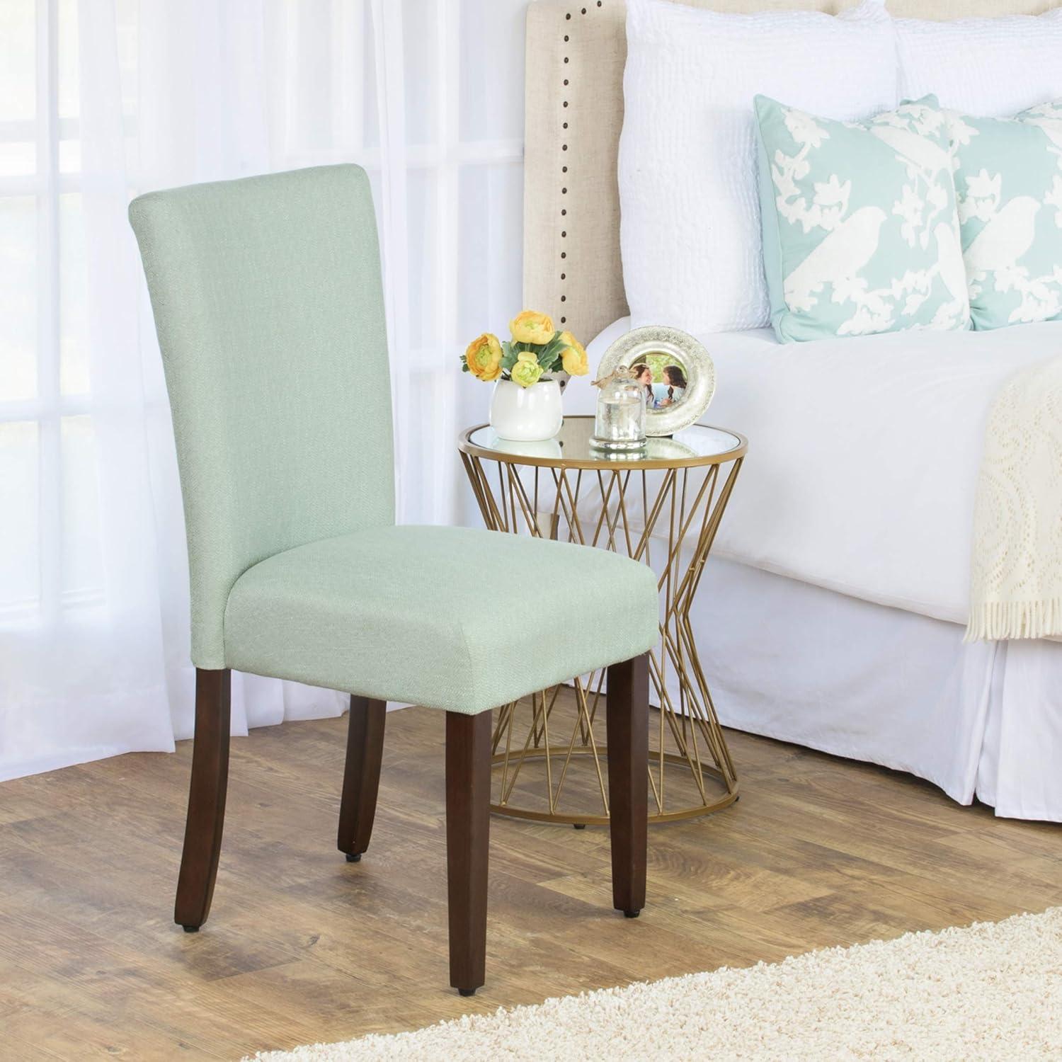 Linden Green Linen Upholstered Parsons Side Chair with Walnut Legs