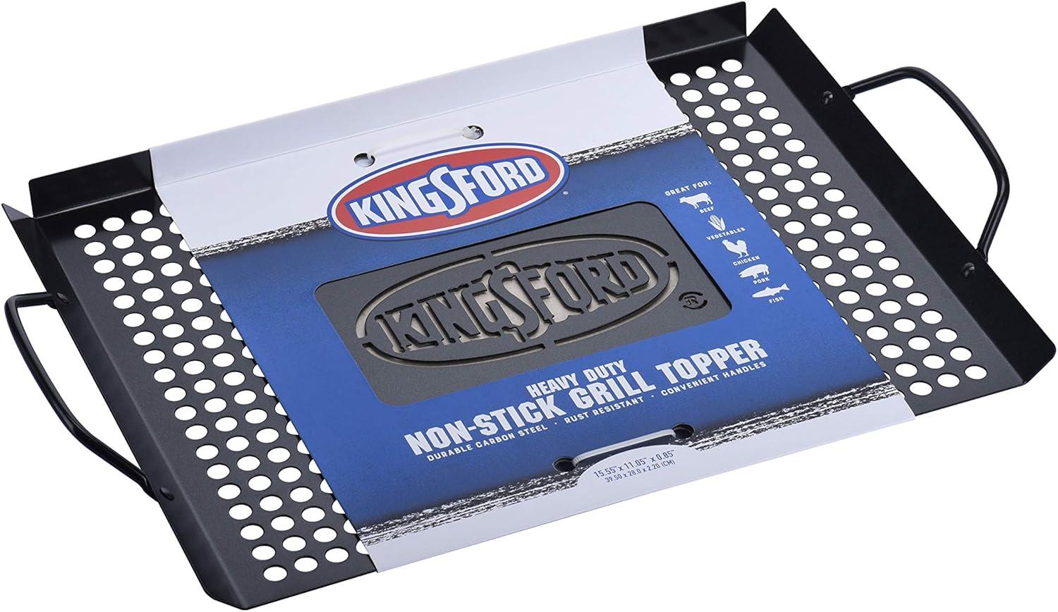 Kingsford Heavy Duty Non-Stick Grill Topper | Non-Stick, Rust Resistant Grill Pan with Handles | Easy to Use BBQ Grill Accessories Made from Durable Carbon Steel