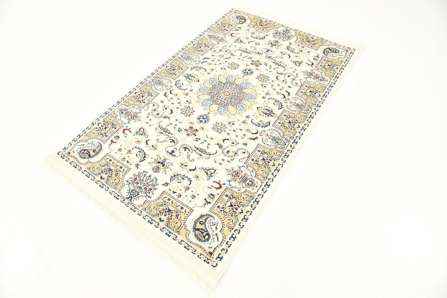 Rugs.com Rabia Collection Rug – 3' x 5' Ivory Low Rug Perfect For Entryways, Kitchens, Breakfast Nooks, Accent Pieces