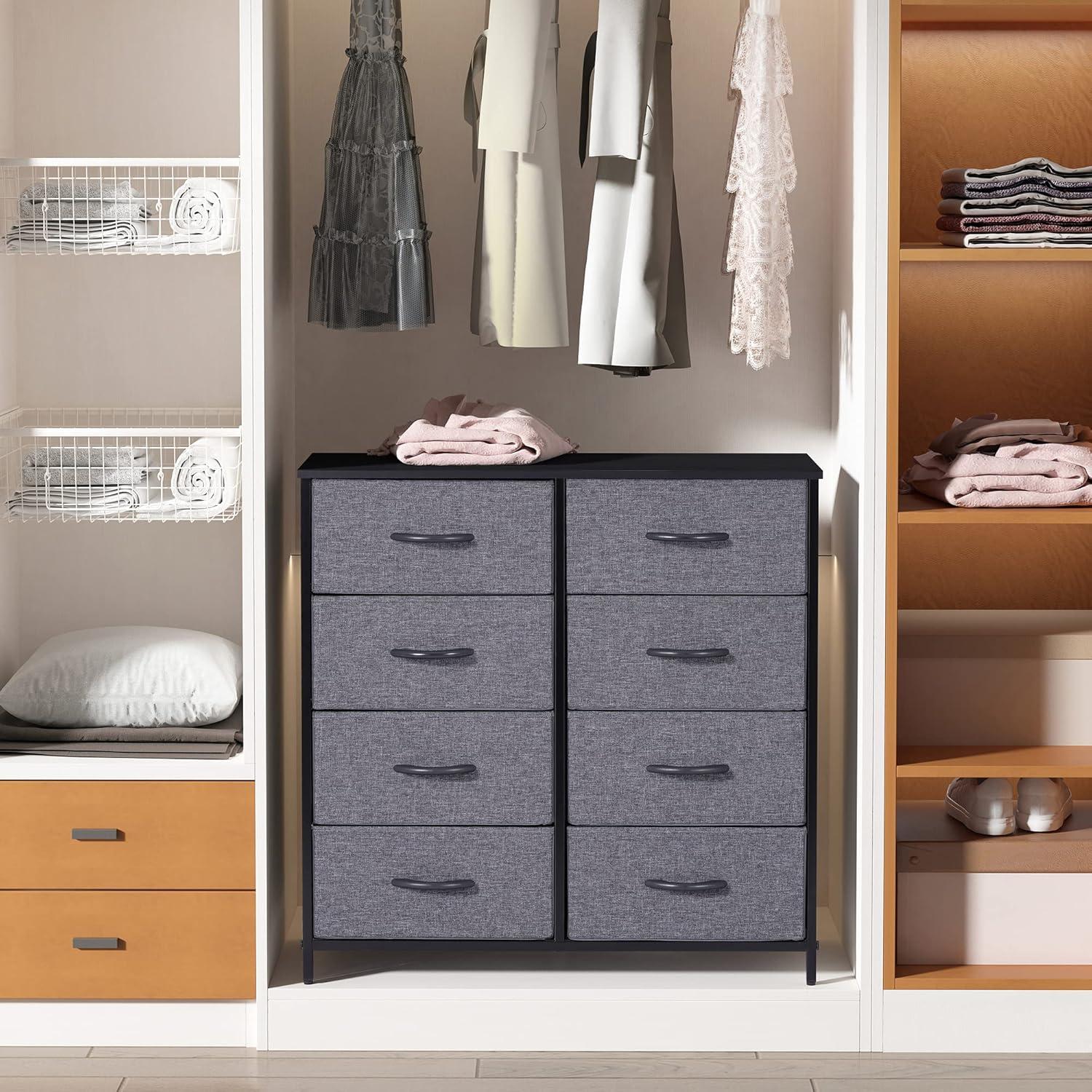 YINTATECH Storage Tower Unit with 8 Drawers - Fabric Dresser with Large Capacity, Organizer Unit for Bedroom, Living Room & Closets - Sturdy Steel Frame, Wooden Top & Easy Pull Fabric Bins (Graphite)