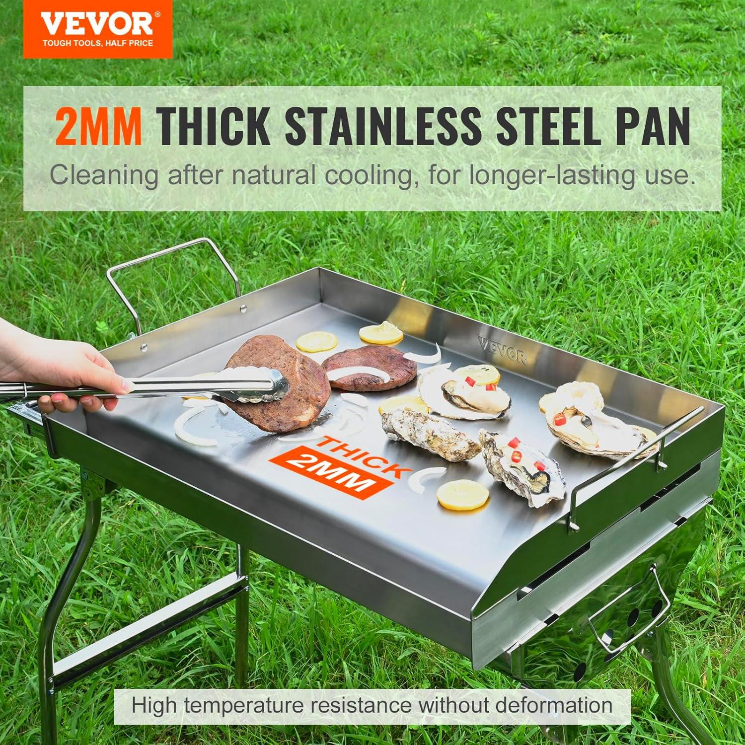 Stainless Steel Rectangular Double Burner Griddle with Handles