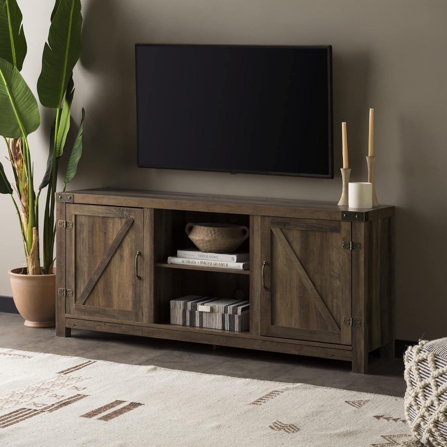 Walker Edison Modern Farmhouse Barn Door TV Stand for TVs up to 65", Reclaimed Barnwood