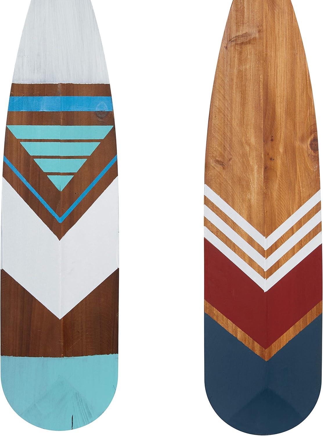 DecMode Multi Colored Wood Novelty Canoe Oar Paddle Wall Decor with Arrow and Stripe Patterns (2 Count)