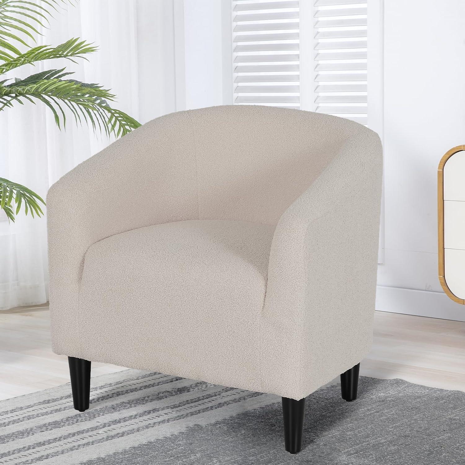 Latitude Run® Hasting Upholstered Barrel Shaped Accent Chair Stylish Home Office Sofa Chair with comfy Seat and Backrest Perfect for Living Room Bedroom