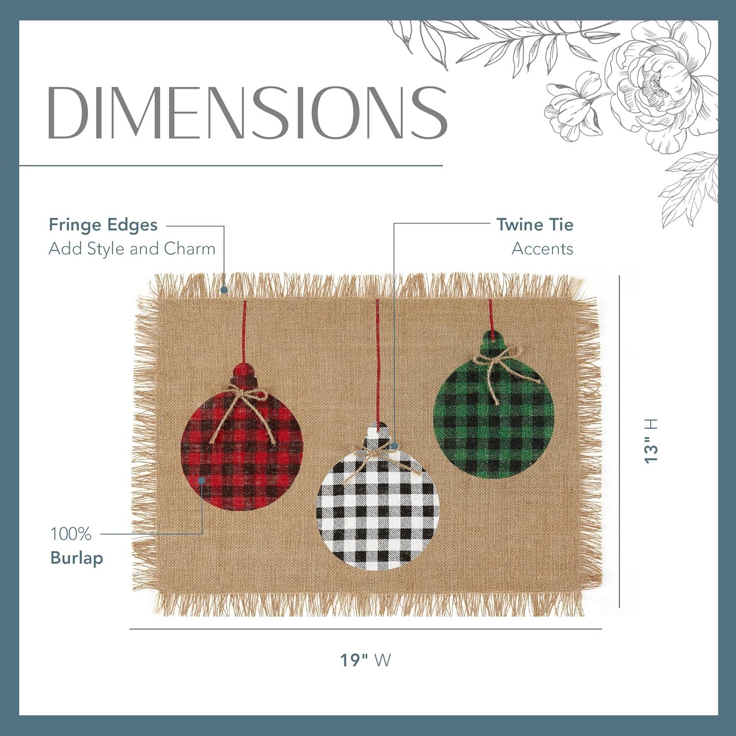 Elrene Home Fashions Farmhouse Living Holiday Rustic Ornaments Burlap Placemat Set of 4, 13" x 19", Multi