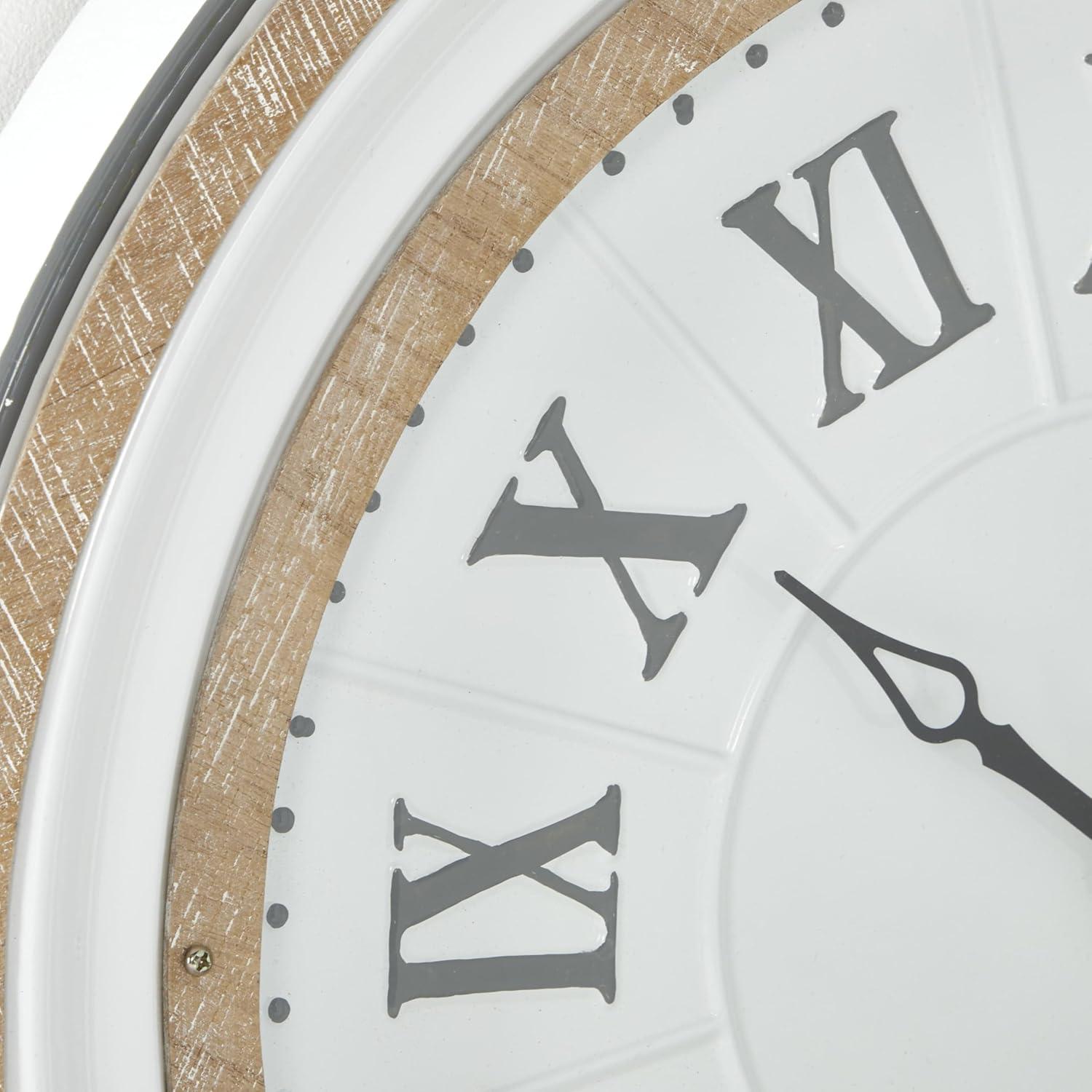 Farmhouse Metal Vintage Wall Clock White - Olivia & May: Silent Mechanism, 24" Size, Round Shape