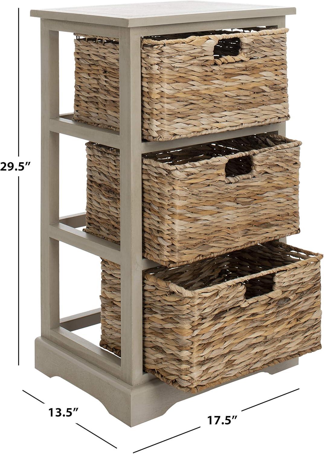 Halle 3 Wicker Basket Storage Side Table - Vintage Grey - Safavieh.