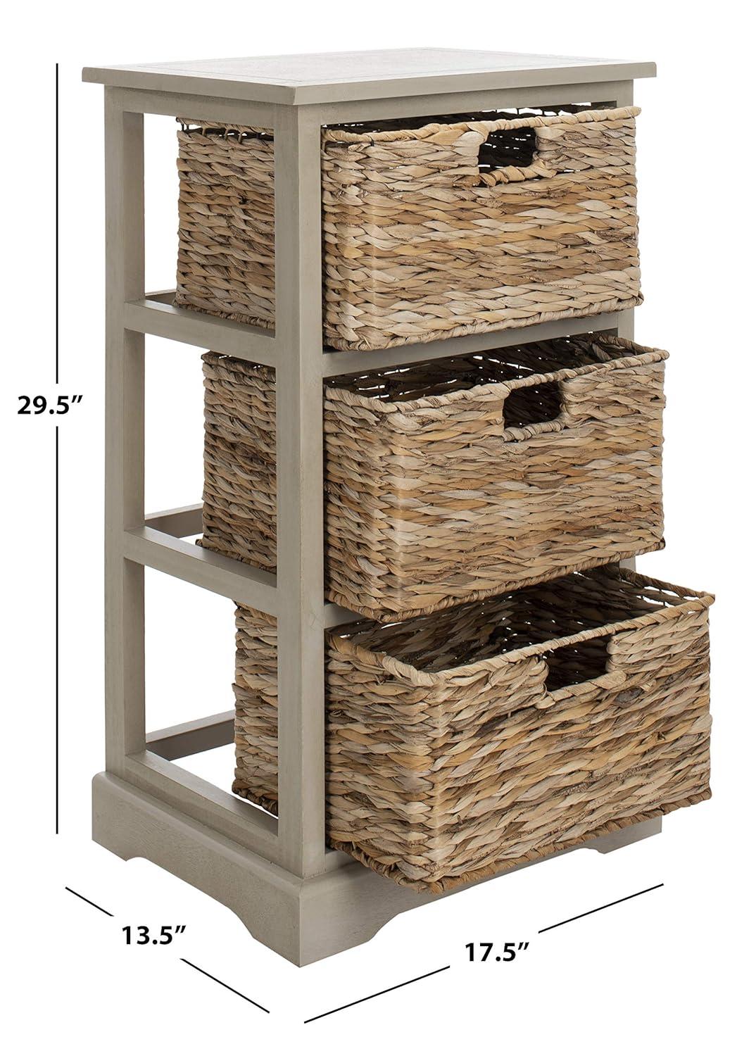 Halle 3 Wicker Basket Storage Side Table - Vintage Grey - Safavieh.