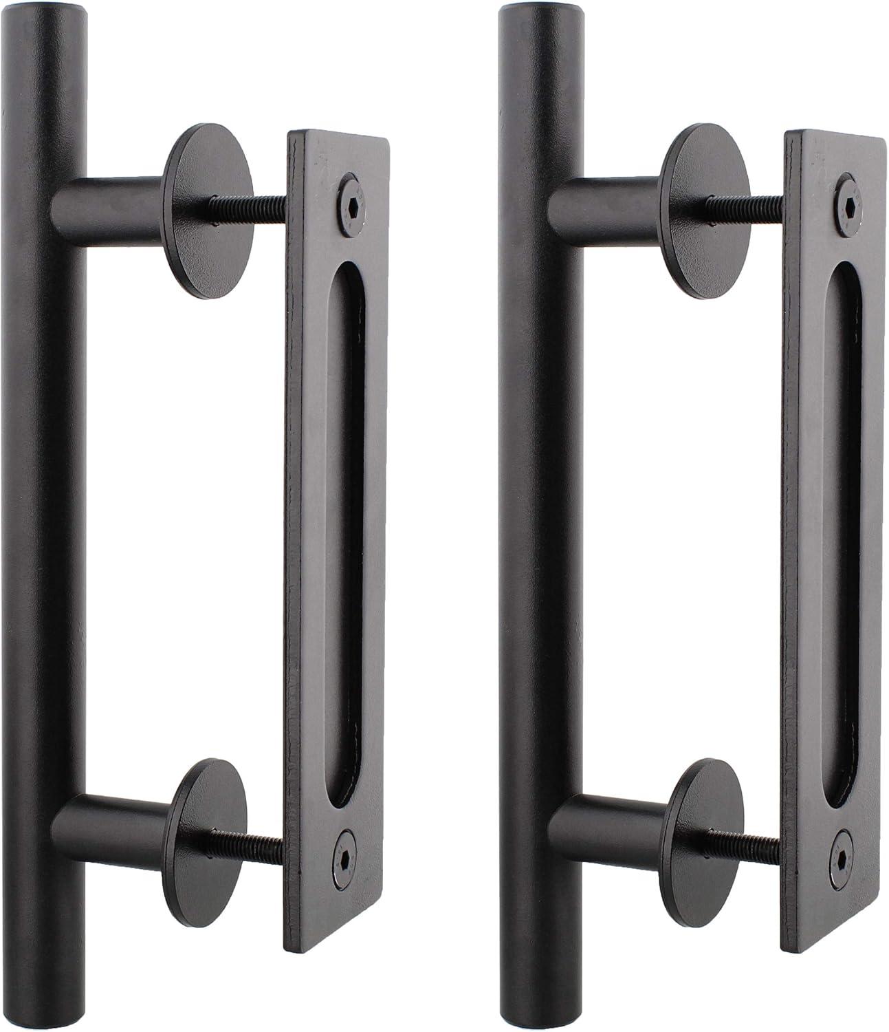 Black Steel 12" Sliding Barn Door Handle Set