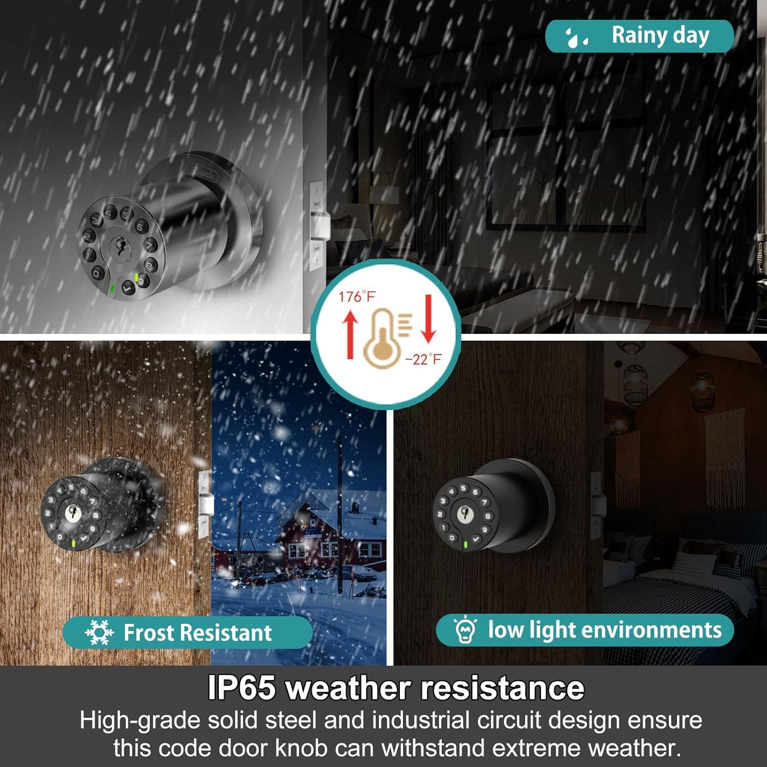 Keypad Door Handle With Key, Keyless Code Entry Lock, Automatic Lock, 50 User Codes, Easy To Install, Suitable For Home, Office, Hotel, Bedroom, Garage, No Door Latch