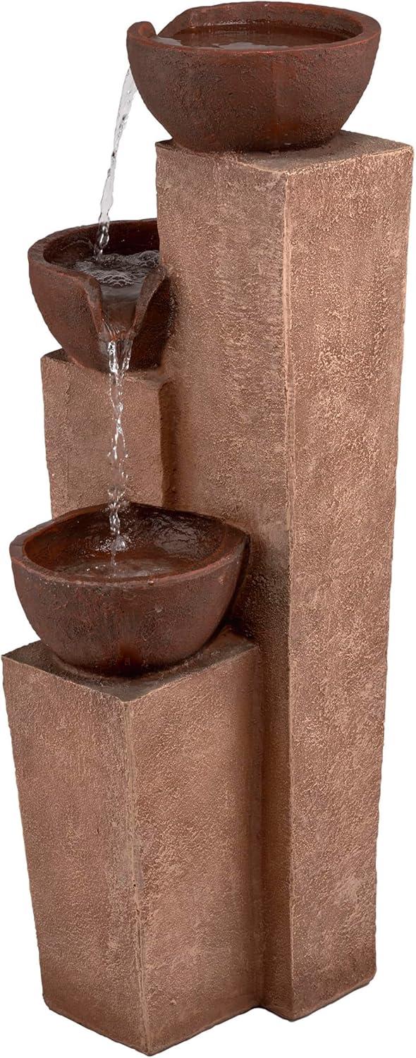 35" Stone Resin Layered Tiering Pots Fountain Copper - Alpine Corporation: Outdoor 3-Tier Water Feature, Polystone & Fiberglass, Weather-Proof