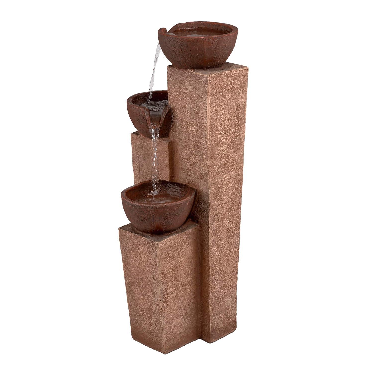35" Stone Resin Layered Tiering Pots Fountain Copper - Alpine Corporation: Outdoor 3-Tier Water Feature, Polystone & Fiberglass, Weather-Proof
