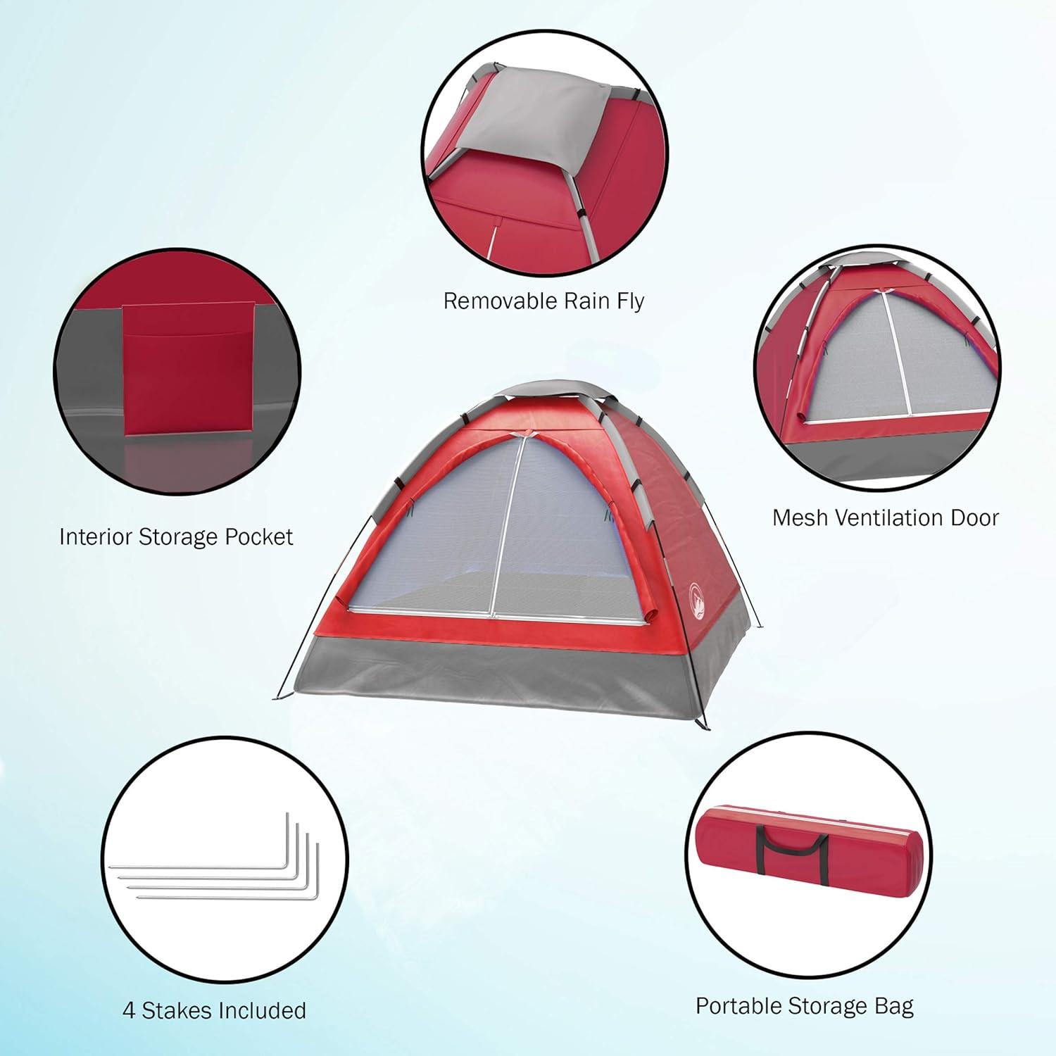 2-Person Dome Tent with Camping Accessories - Including Rain Fly and Carry Bag in Red - by Wakeman Outdoors