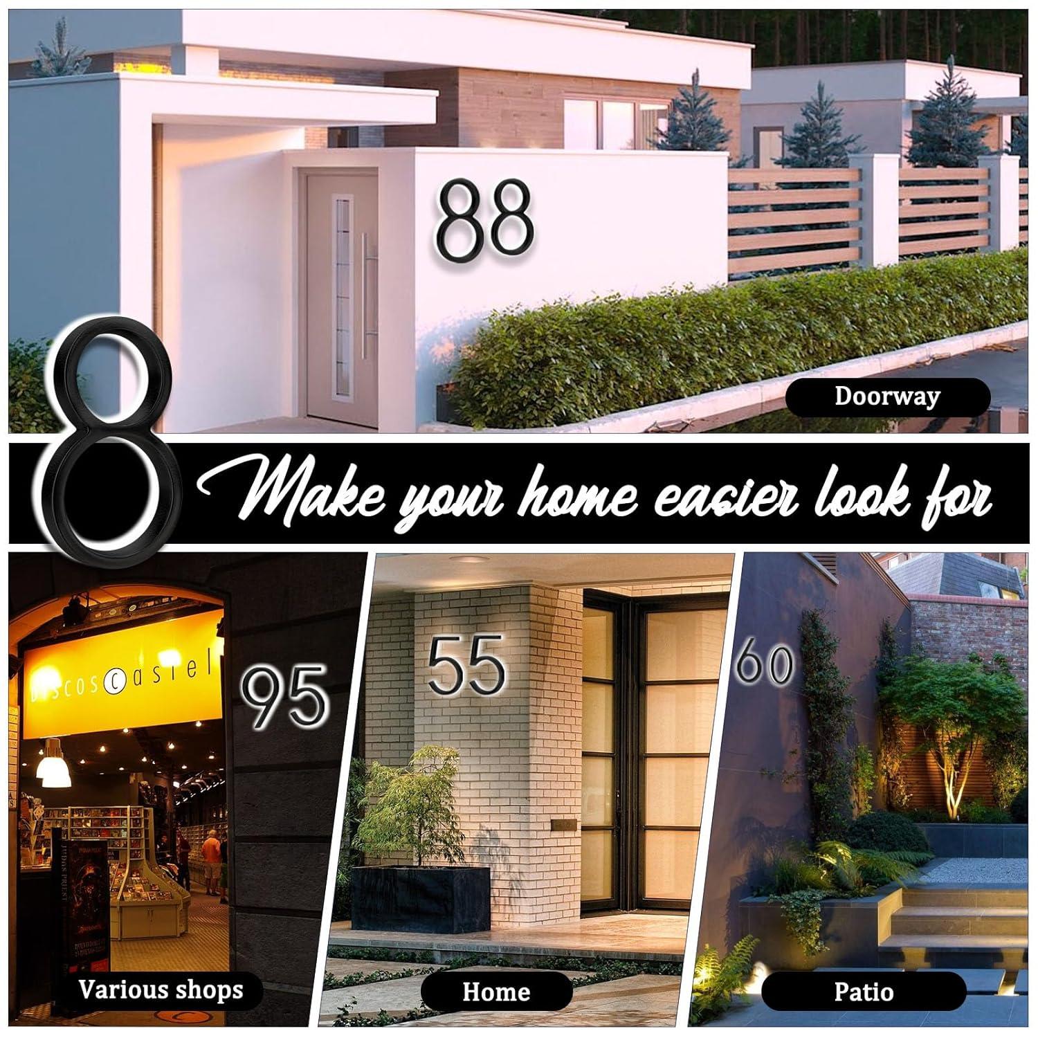 8 Inch Black Stainless Steel LED Backlit Floating House Number
