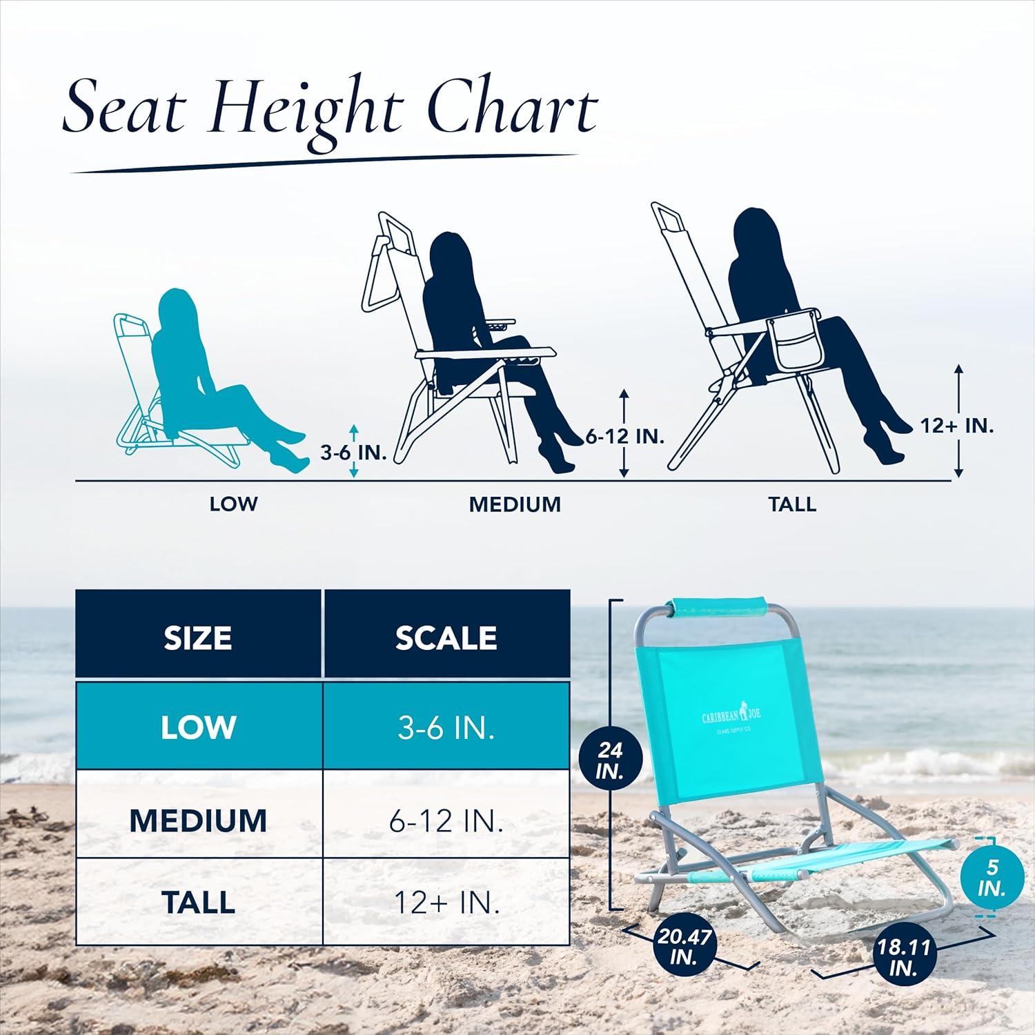 Caribbean Joe Low Steel Outdoor Portable Beach Chair - Teal