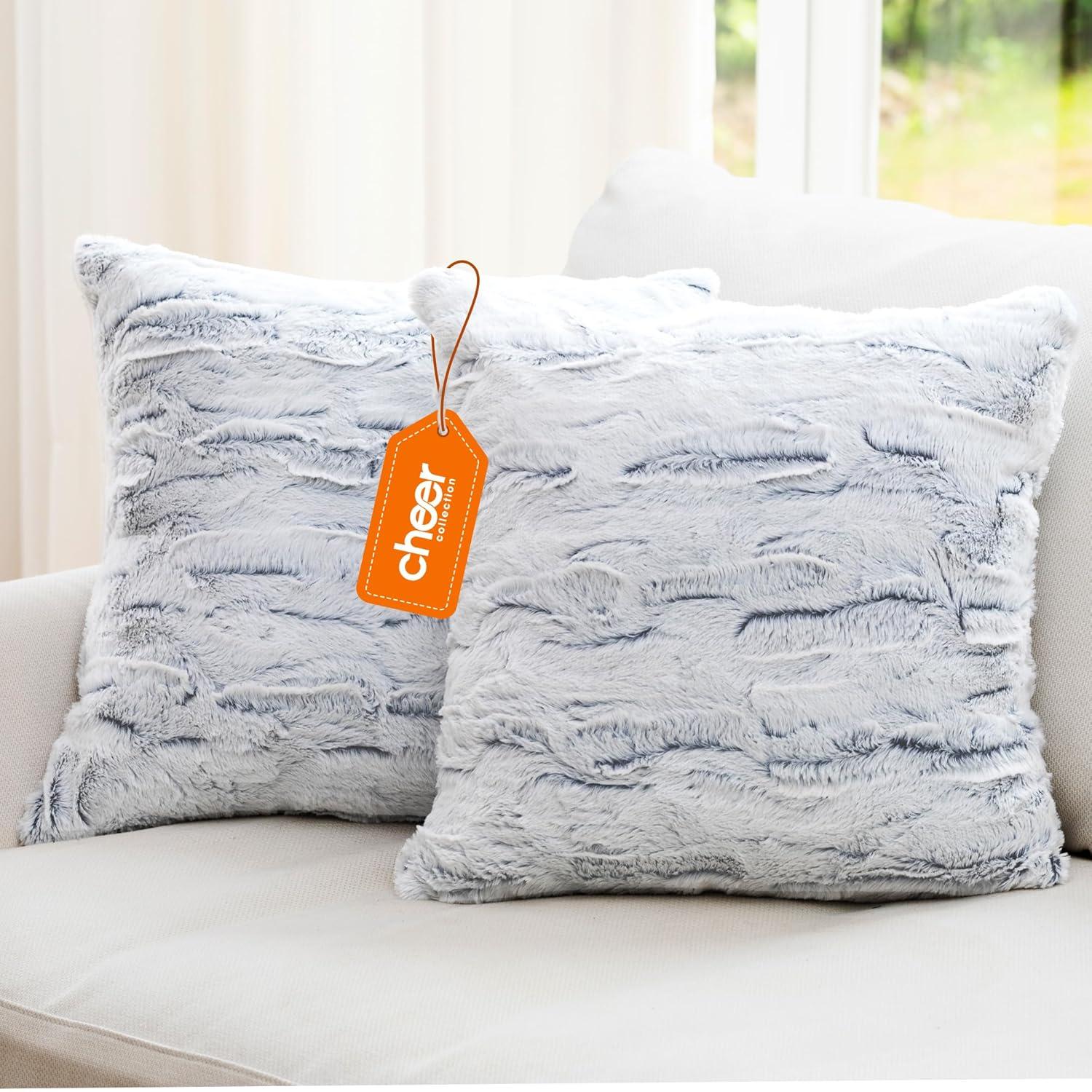 Cheer Collection Ombre Faux Fur Throw Pillow (Set of 2)