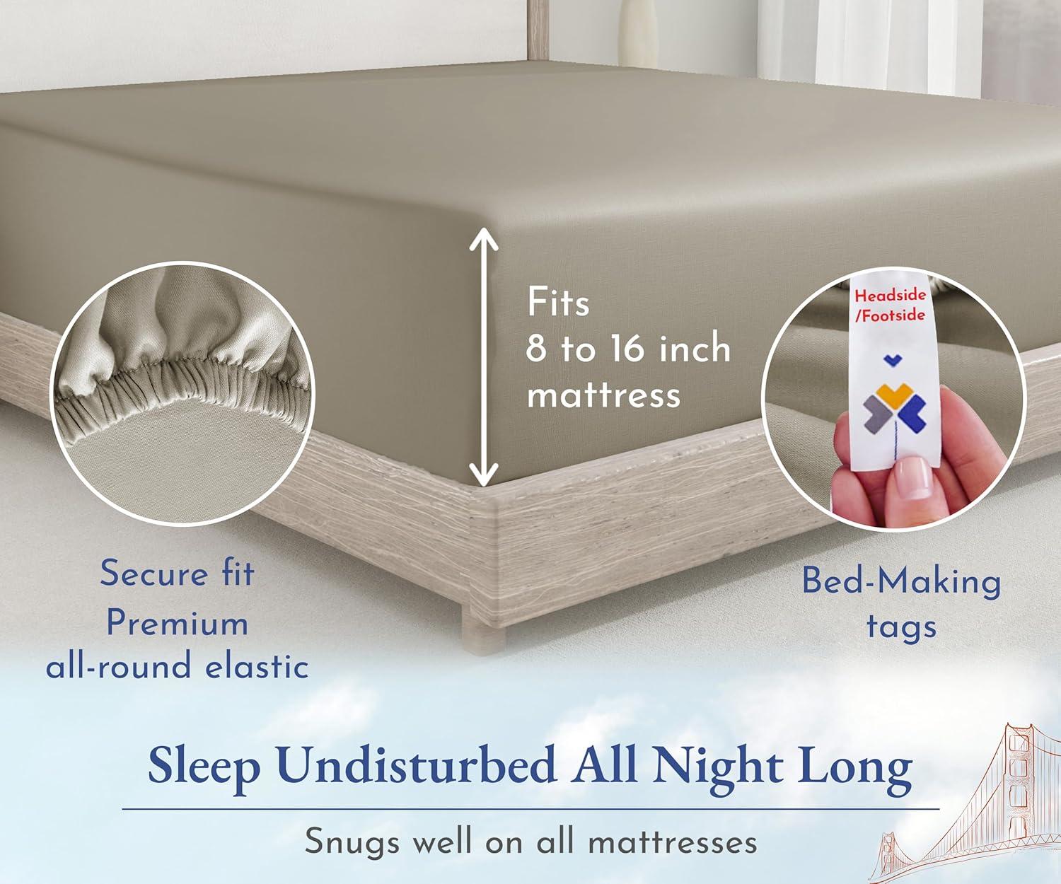 400 Thread Count 100% Cotton Fitted Sheet - California Design Den - Taupe, Queen