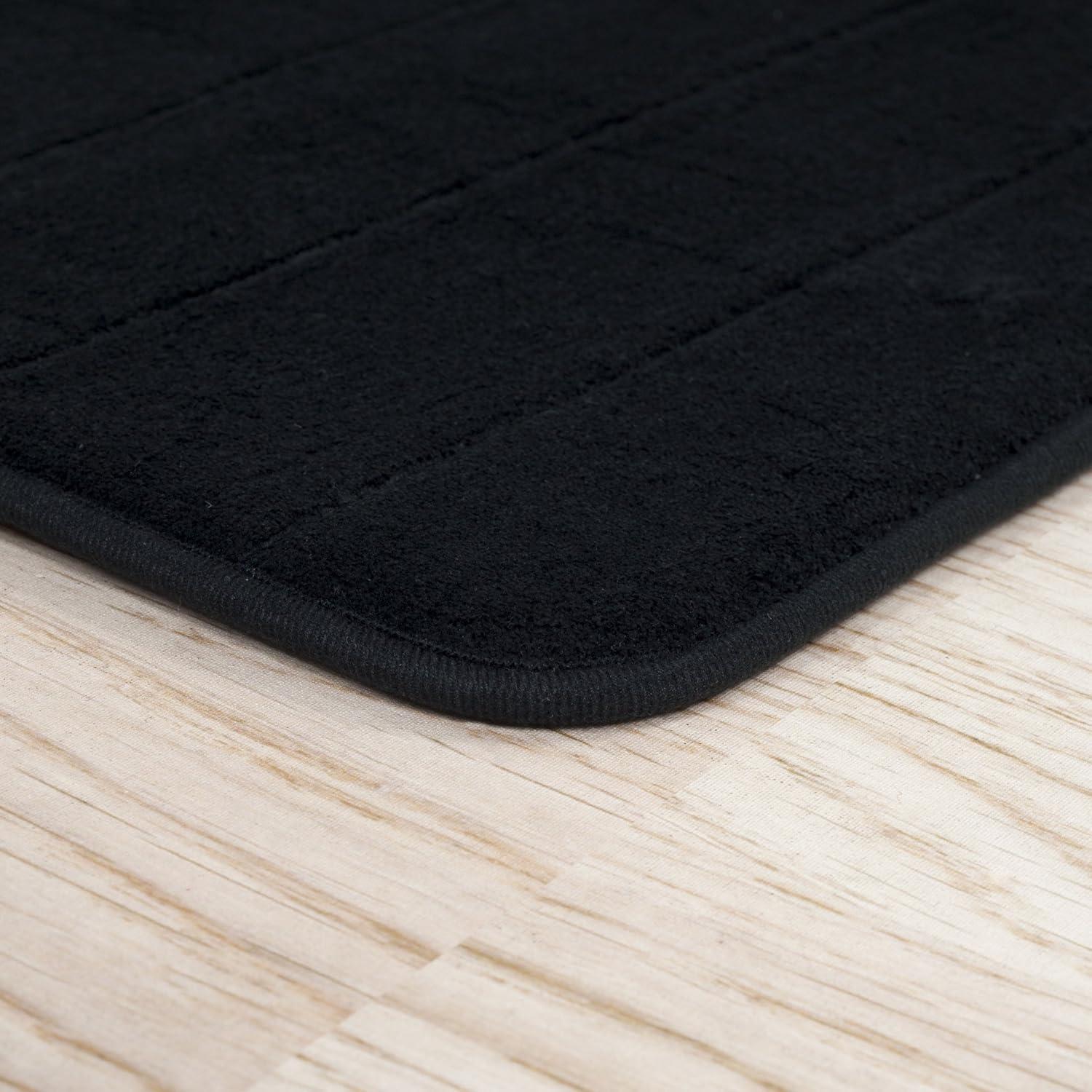 Lavish Home Bathroom Rugs - 2-Piece Memory Foam Bath Mats with Microfiber Top - Non-Slip Absorbent Rugs for Shower, Laundry, or Kitchen (Black)