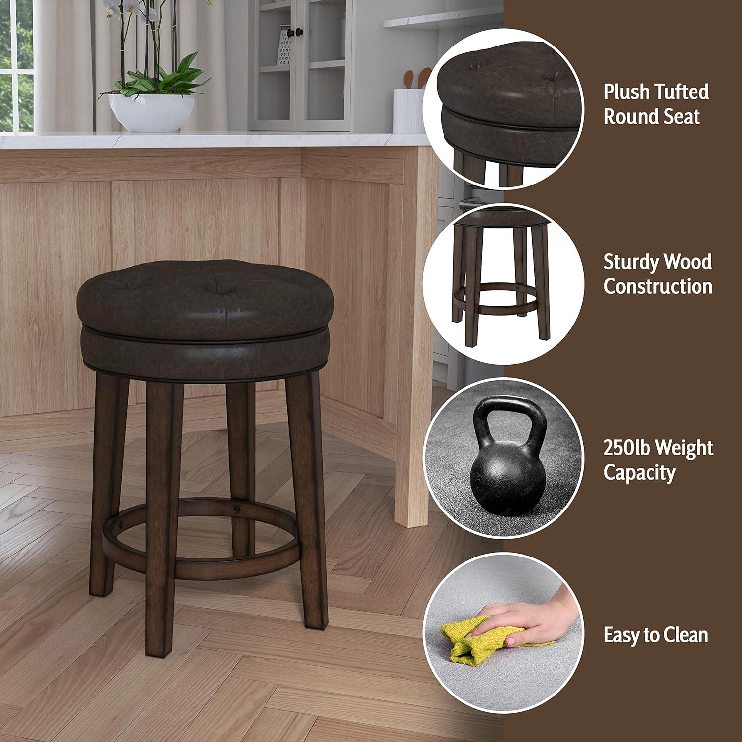 25.5" Krauss Wood Backless Swivel Counter Height Barstool Charcoal Gray - Hillsdale Furniture: Matte Finish, Rubberwood Frame