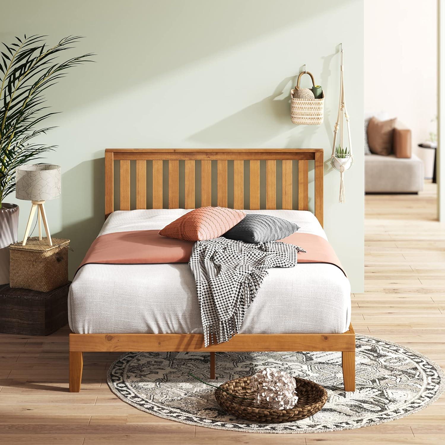 ZINUS Alexia Wood Platform Bed Frame with headboard / Solid Wood Foundation with Wood Slat Support / No Box Spring Needed / Easy Assembly, Rustic Pine, Full