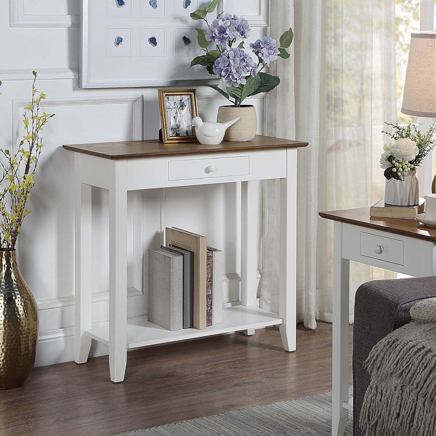 White and Driftwood Pine Hall Table with Storage Shelf