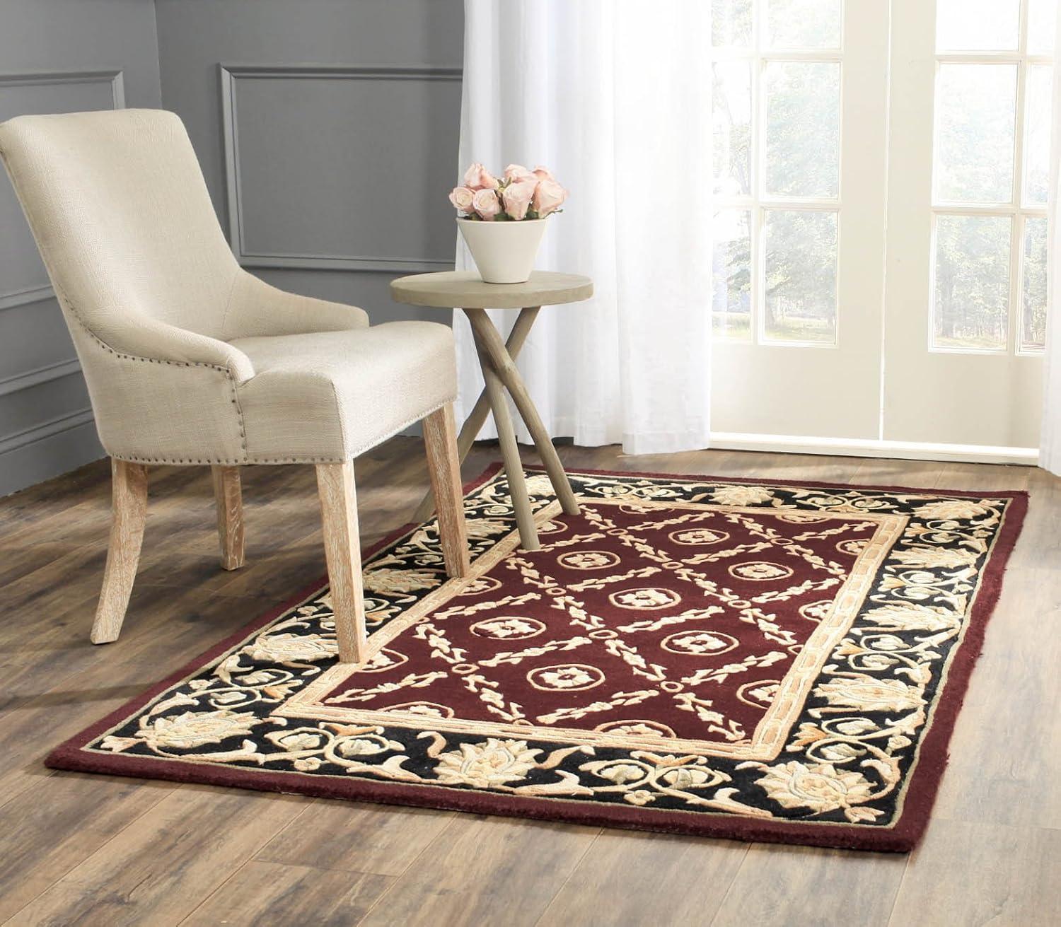 SAFAVIEH Naples Clinton Floral Bordered Wool Area Rug, Burgundy/Black, 4' x 6'