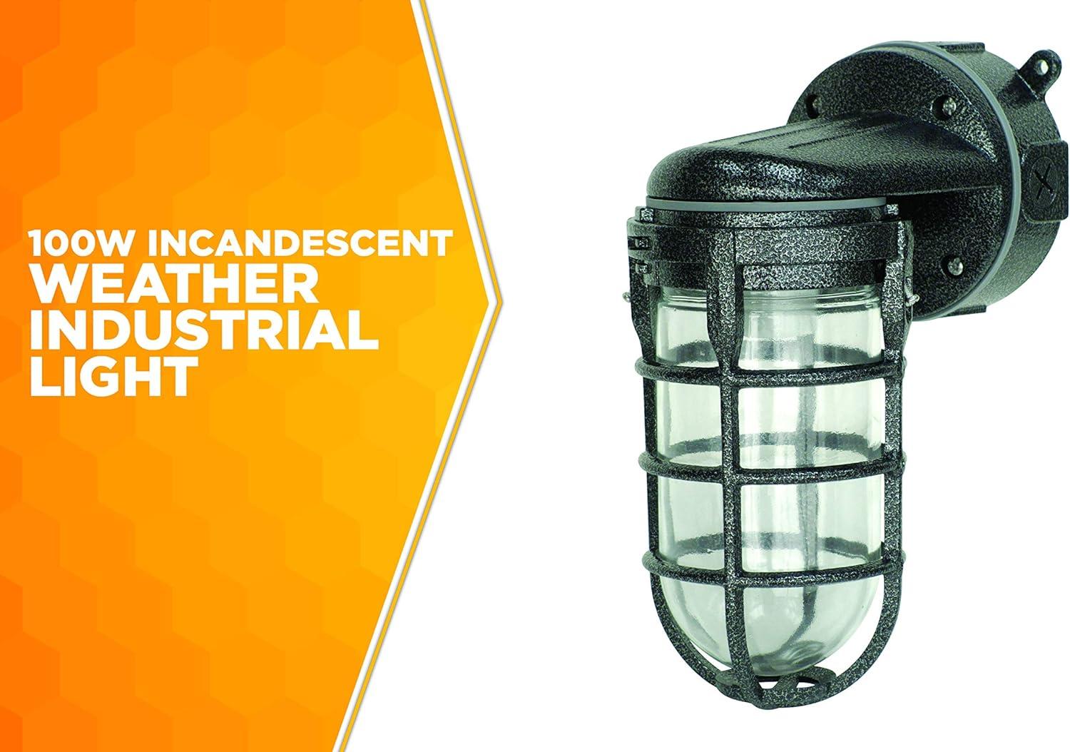 Woods L1707SVBLK Wall Mount Light in Hammered Black Finish Sturdy Die Cast Aluminum Cage, Suitable for Indoor and Outdoor Use